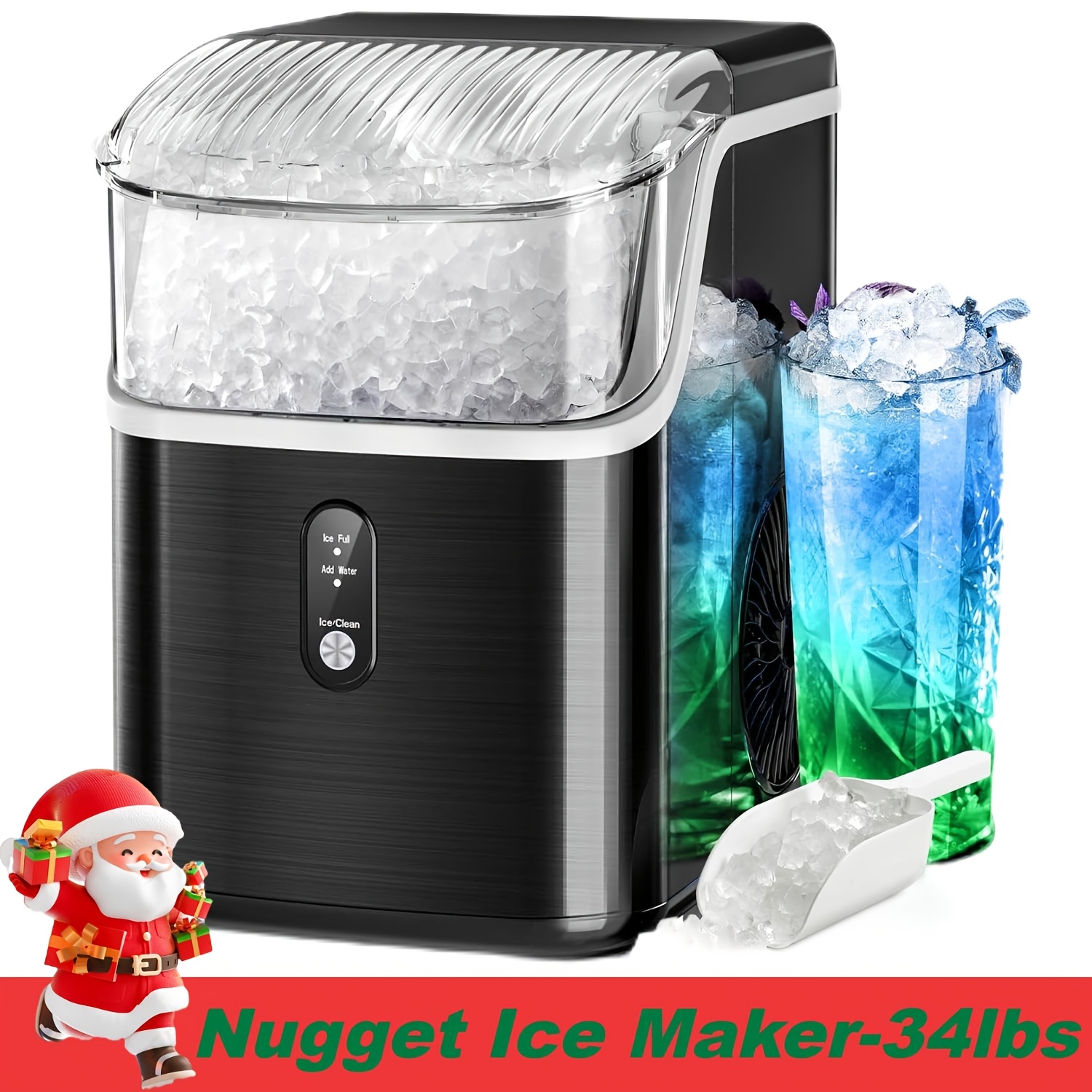 

26lbs Bullet Ice Maker Or 34 Lbs Ice Maker Options , Countertop Ice Makers, Soft Chewable Ice Maker Machine, Portable Pebble Ice Maker Countertop, Self-cleaning, Ice Machine For Home Kitchen Party