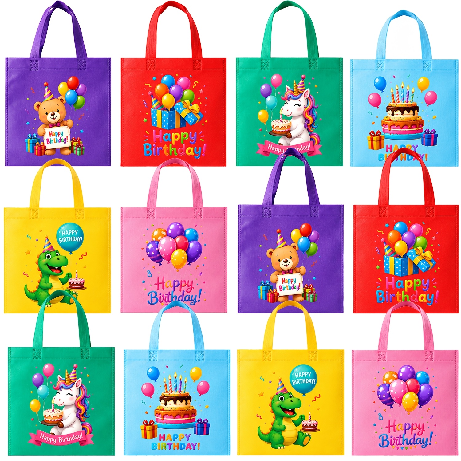 TEMU Cadeautasjes voor Haar/Hem Verjaardagscadeautassen 20x20cm, Verpakking van 12, Herbruikbare Feestbedankjeszakjes met Handvatten, Kleurrijke