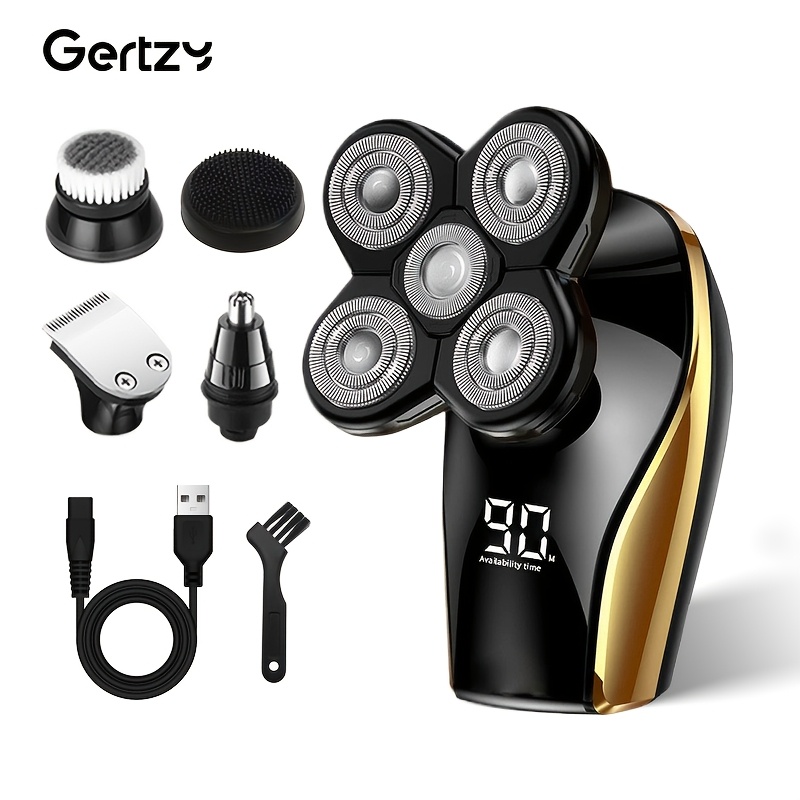 

1pc Gertzy 5d Rotary Electric Shaver For Men, Multifunctional Bald Head & Beard Trimmer, Usb Rechargeable With 600mah Battery, Low Voltage , Smooth Shaving , Ideal Gift