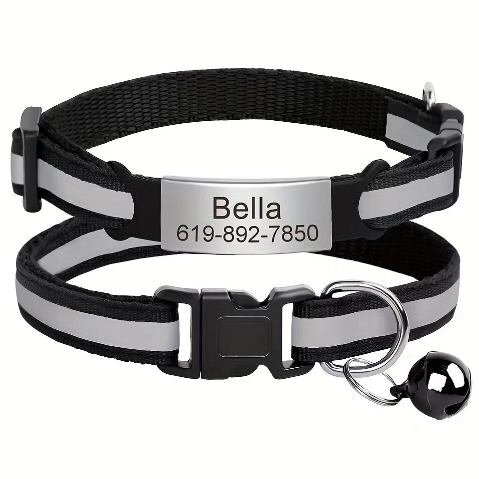 TEMU 1pc Personalized Vintage Reflective Cat Collar With Engravable Tag - Customizable Name, Phone Number, And Cat Id Tag To Prevent Loss, Free