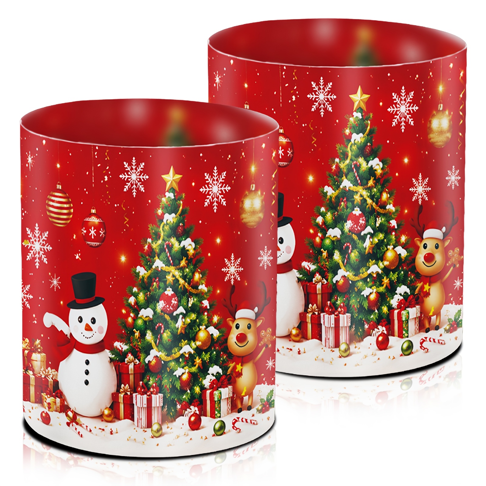 TEMU 6pcs -style Candle Shades Printed With Christmas Tree, Snowman And Reindeer Patterns, Suitable For Christmas Tabletop Decoration, Christmas