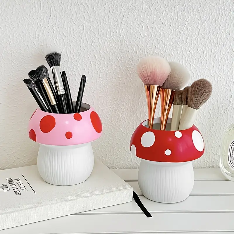 1 2pcs mushroom makeup brush holder polyester tension mount organizer for brushes and accessories polished independent storage no electricity needed makeup brushes for Product details 0