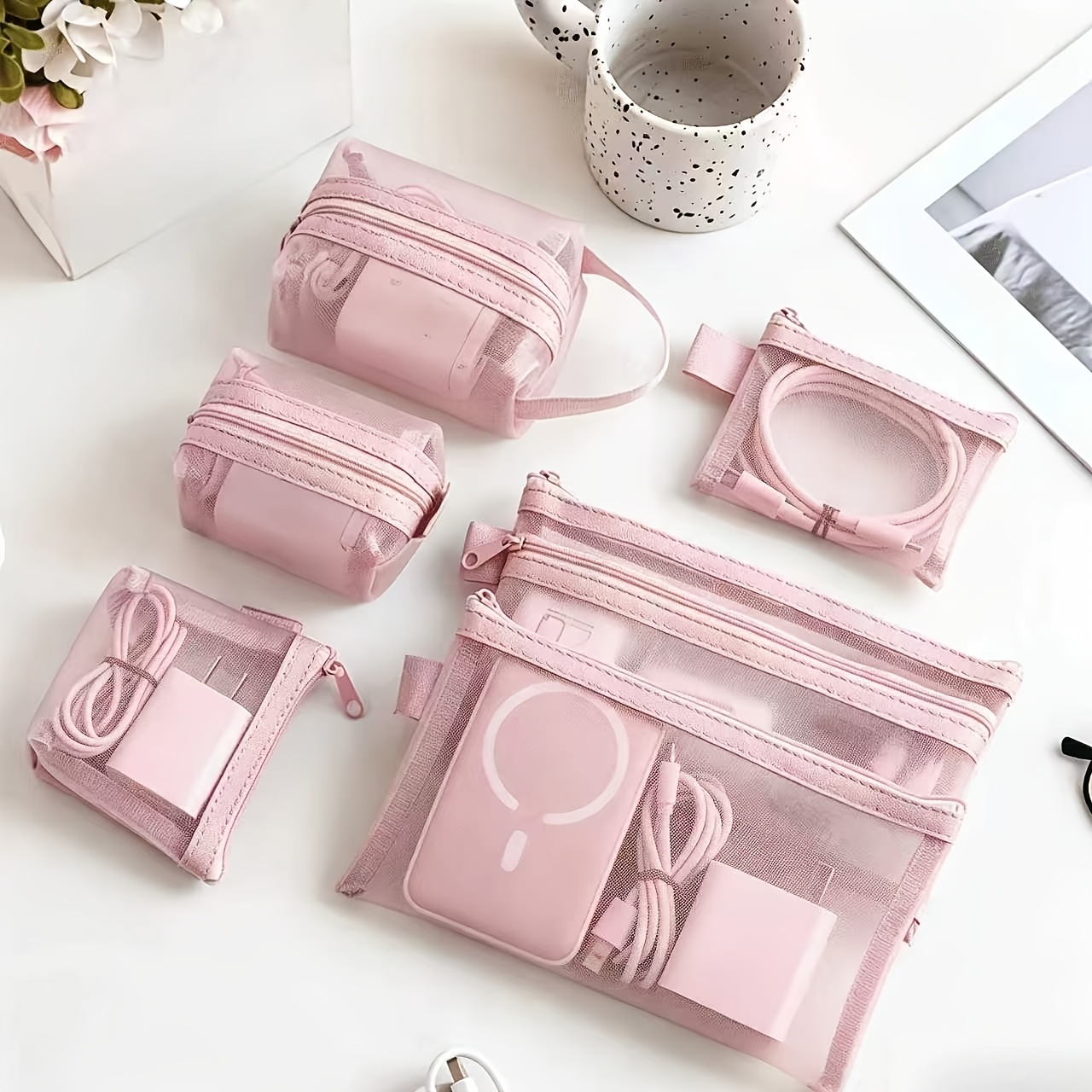 TEMU Set de 6 porte-monnaies minimalistes en transparente, mini pochette à fermeture éclair portable, porte-monnaie de voyage compact pour cartes,