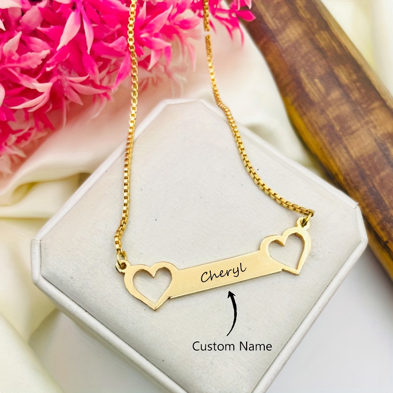 Custom Women's Name Double Heart Fashion Pendant Necklace