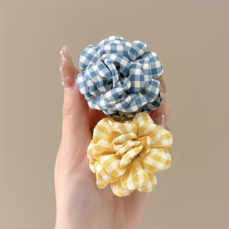 TEMU 2 Stück/1 Stück 5 cm/1,96 Zoll Kleine Mehrfarbige Karo-Blumen-Haarspange, Stilvolles und Vielseitiges Haaraccessoire für Alle Jahreszeiten