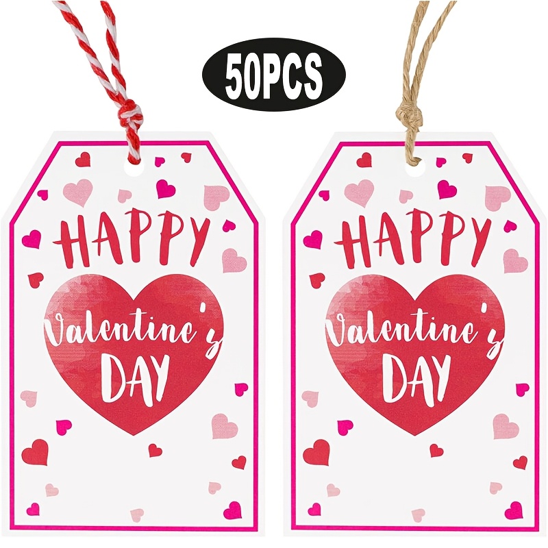 

50pcs Valentine's Day Tags With , Heart-shaped Hanging Labels, Romantic Gift Card Set For Party Decorations, Love Themed Present Tags