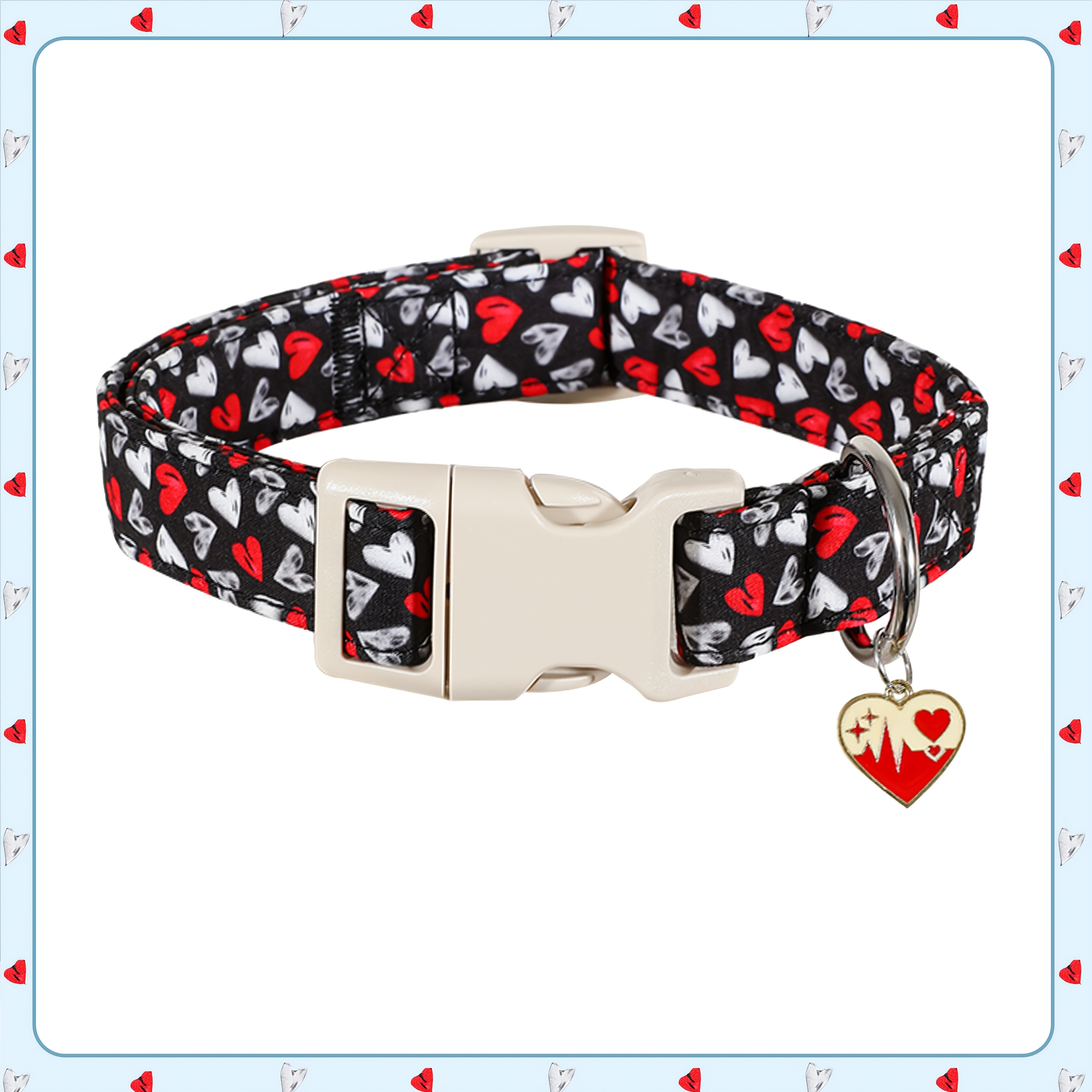Valentine's Day Heart Pattern Dog Collar with Metal Pendant