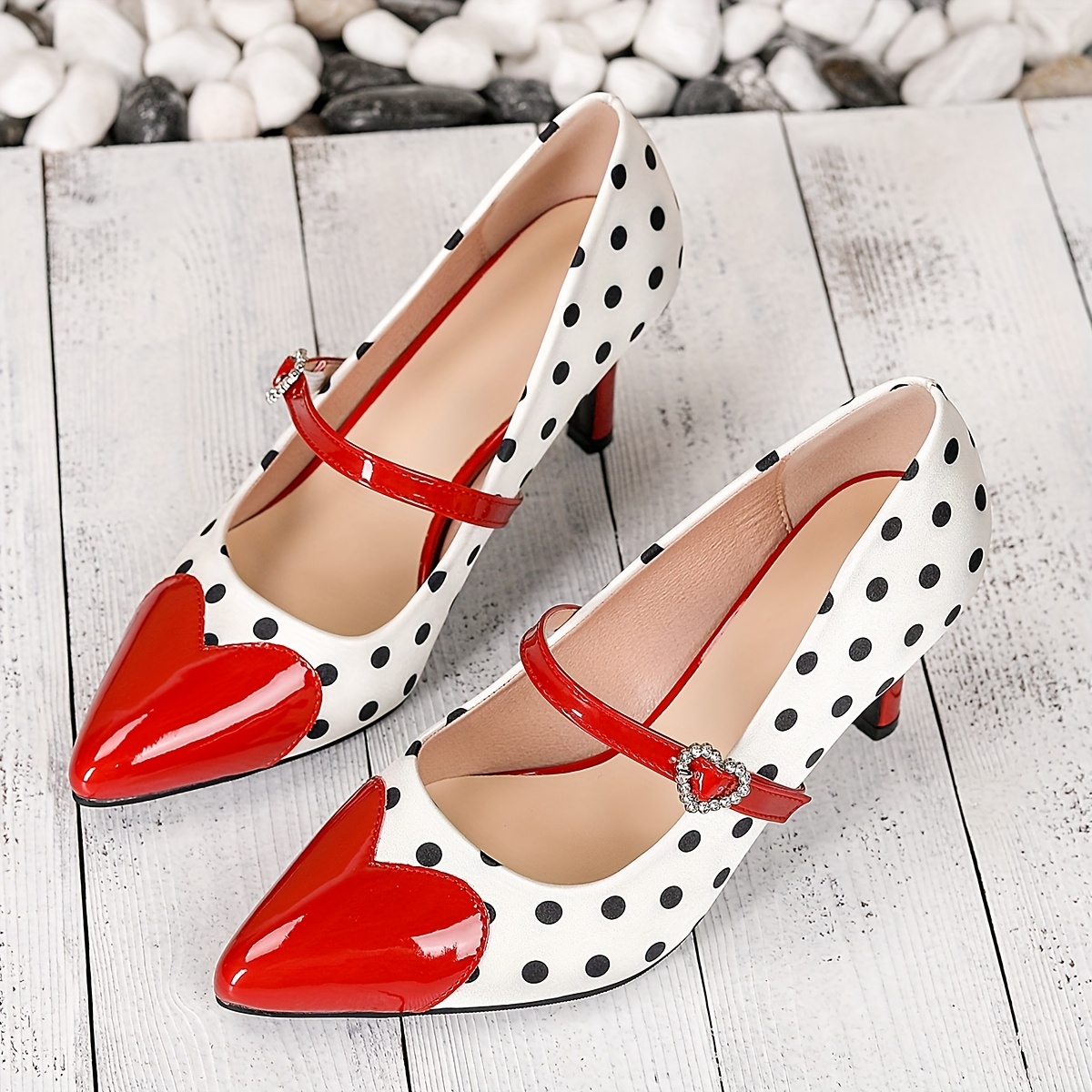 

Chic Women's Polka Dot High Heels - Elegant Pointed Toe Pumps -shaped Ankle Strap, Comfortable Kitten Heel Dress Shoes For Parties & Dates