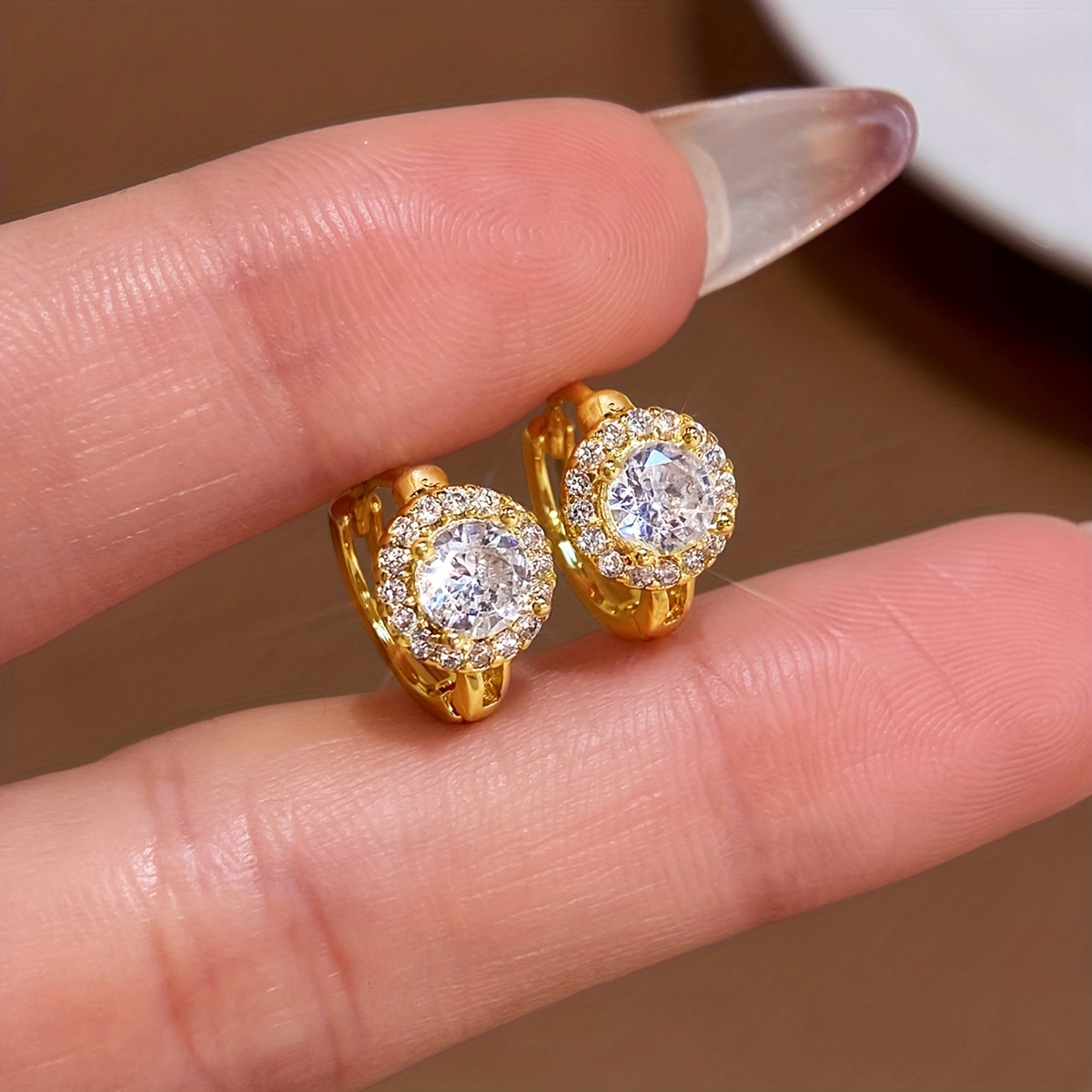 Exquisite Shiny Round Halo Hoop Earrings, Gift for Her