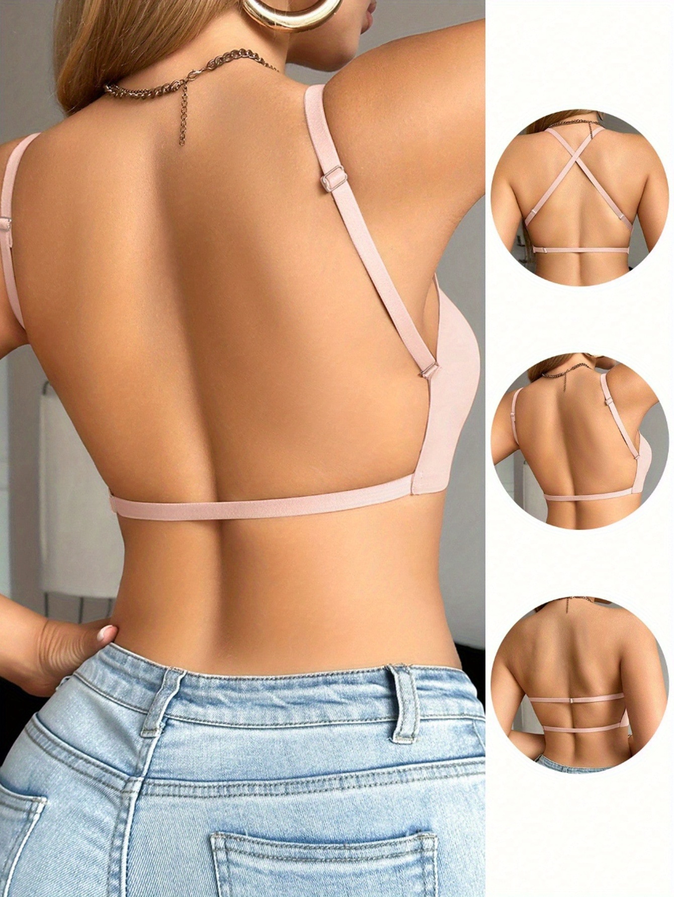 1pc seamless v neck backless bra cross straps wireless   removable padding