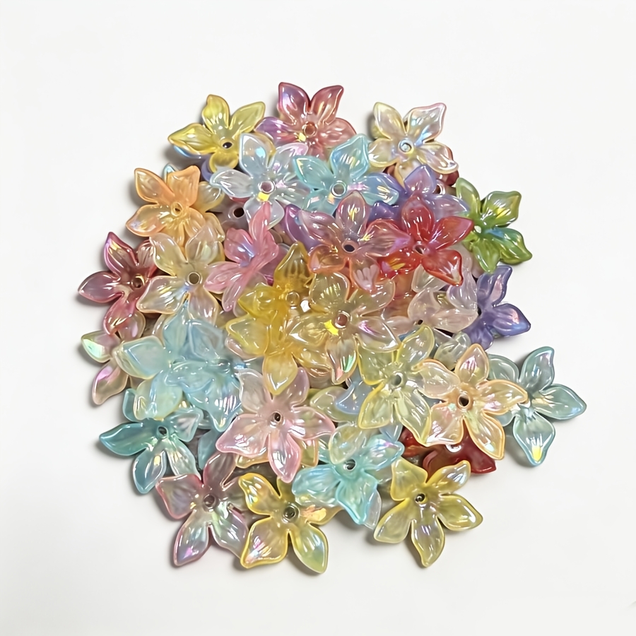 TEMU 50pcs Petites Perles Acryliques Iridescentes Aurora, Perles d'Espacement Florales Brillantes Translucides Pastel pour la Fabrication de Bijoux,