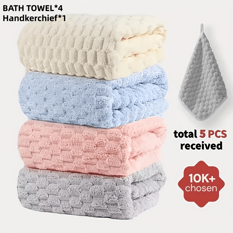 TEMU 4pcs Waffled Super Soft Bath Towels- Super Absorbent Quick-drying Microfiber Towels For Adults - 80%, 20% Polyamide - Suitable For Spa, Fitness,