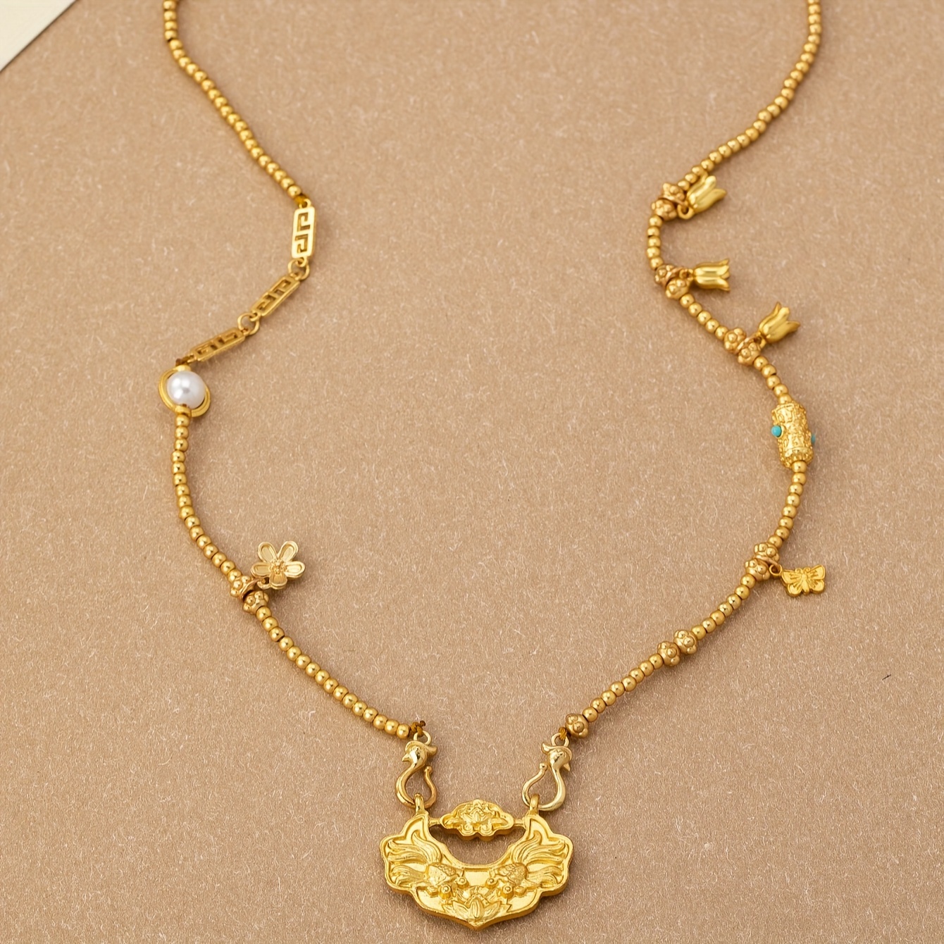 1pc Chinese Temperament Design Koi Lock Necklace Premium All-match Court Style Necklace A89