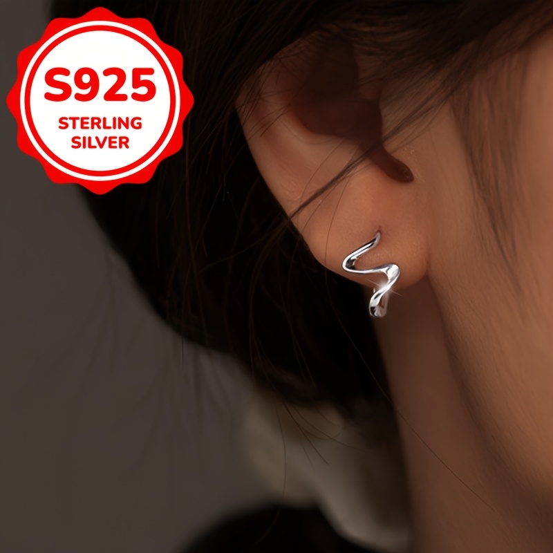 925 Sterling Silver Wave Stud Earrings 18K Plated Hypoallergenic Lightweight