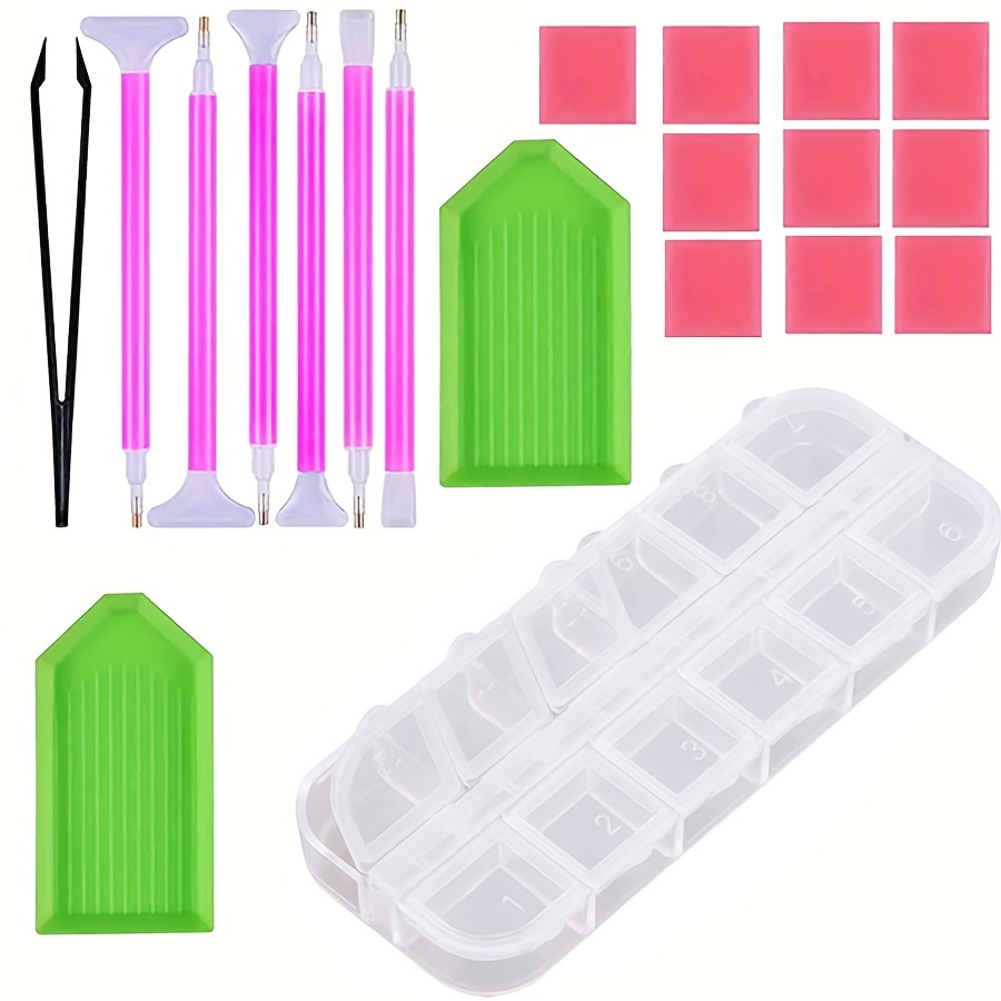 TEMU Kit d'outils de peinture diamant 20 pièces Stylo Boîte de rangement pour peinture diamant
