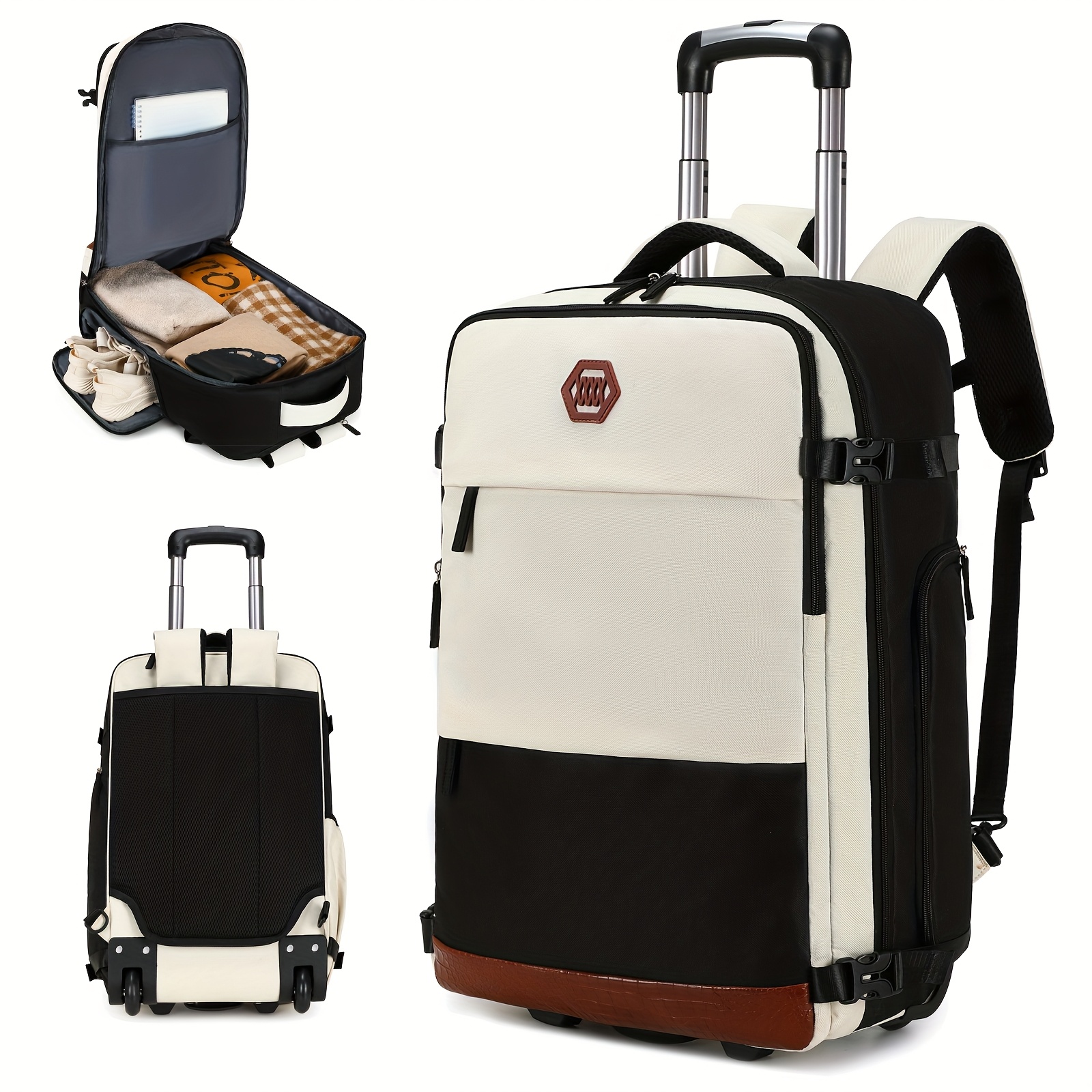 Rolling Backpack, Wheeled Travel Bag with a Large Capacity And Shoe  Compartment, 17.3-Inch Wheeled Laptop Backpack, Suitable for * Men And  Women for Travel, Work, And Business