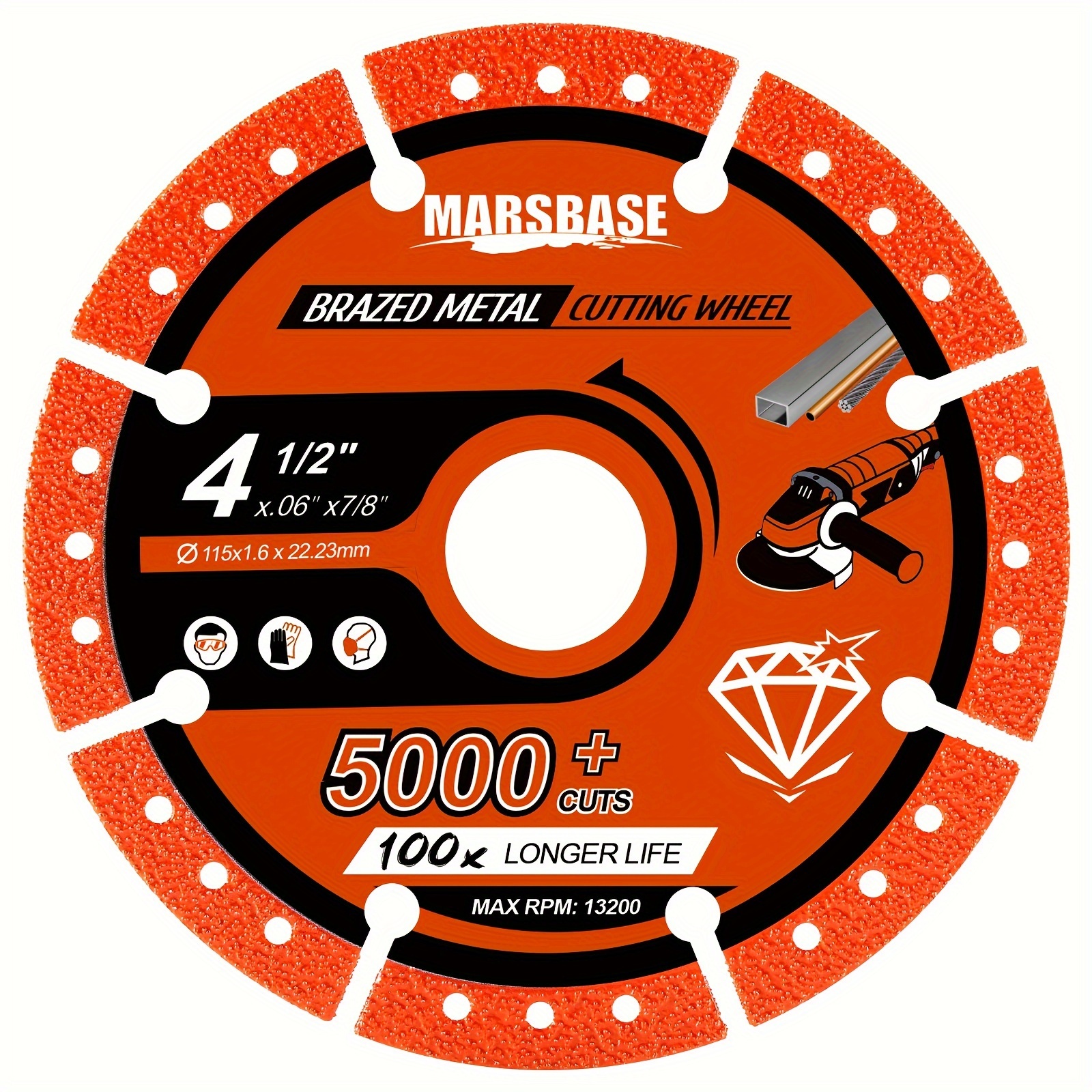 

Cut Off Wheels 4 1/2 Inch Diamond Brazed Metal Cutting Wheels With 7/8" Arbor Hole Cutting Disc On , Steel, Iron And Inox, With 5/8" 4/5" Adapters