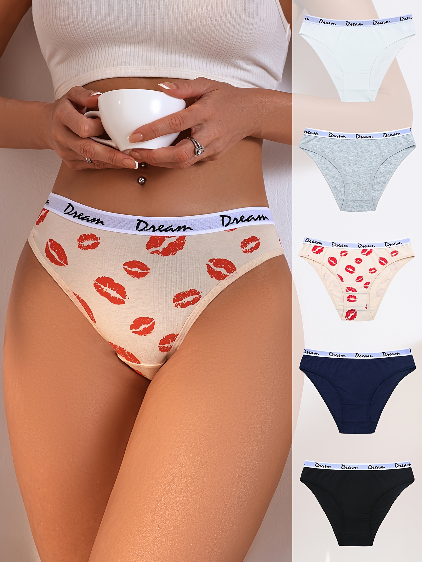 Creativity Print Red Lips Panties Women Lingerie Sexy Underwear