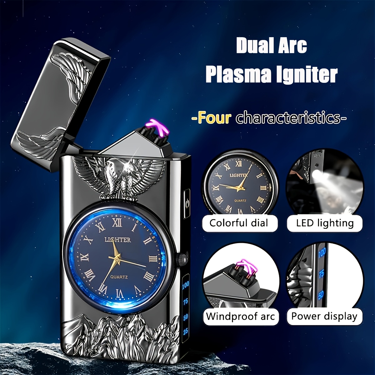 1pc dual arc outdoor ignition tool embossed   cool big dial led lighting rechargeable igniter cub charging christmas gift birthday gif 0