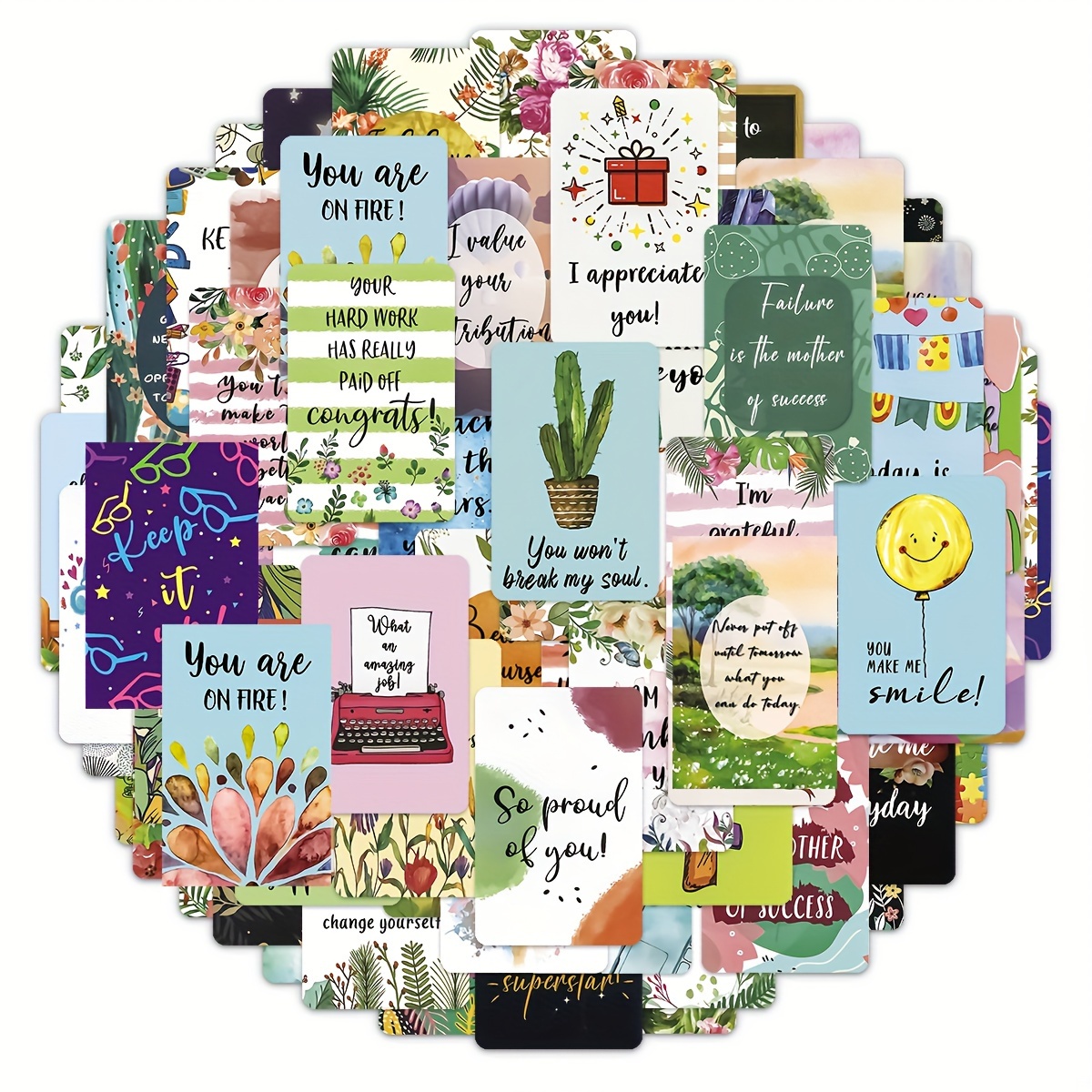 TEMU 72pcs Cartes Inspirantes, Cartes Motivationnelles avec Affirmations Positives, Mini Cartes de avec Citations d'Encouragement pour les Employés,