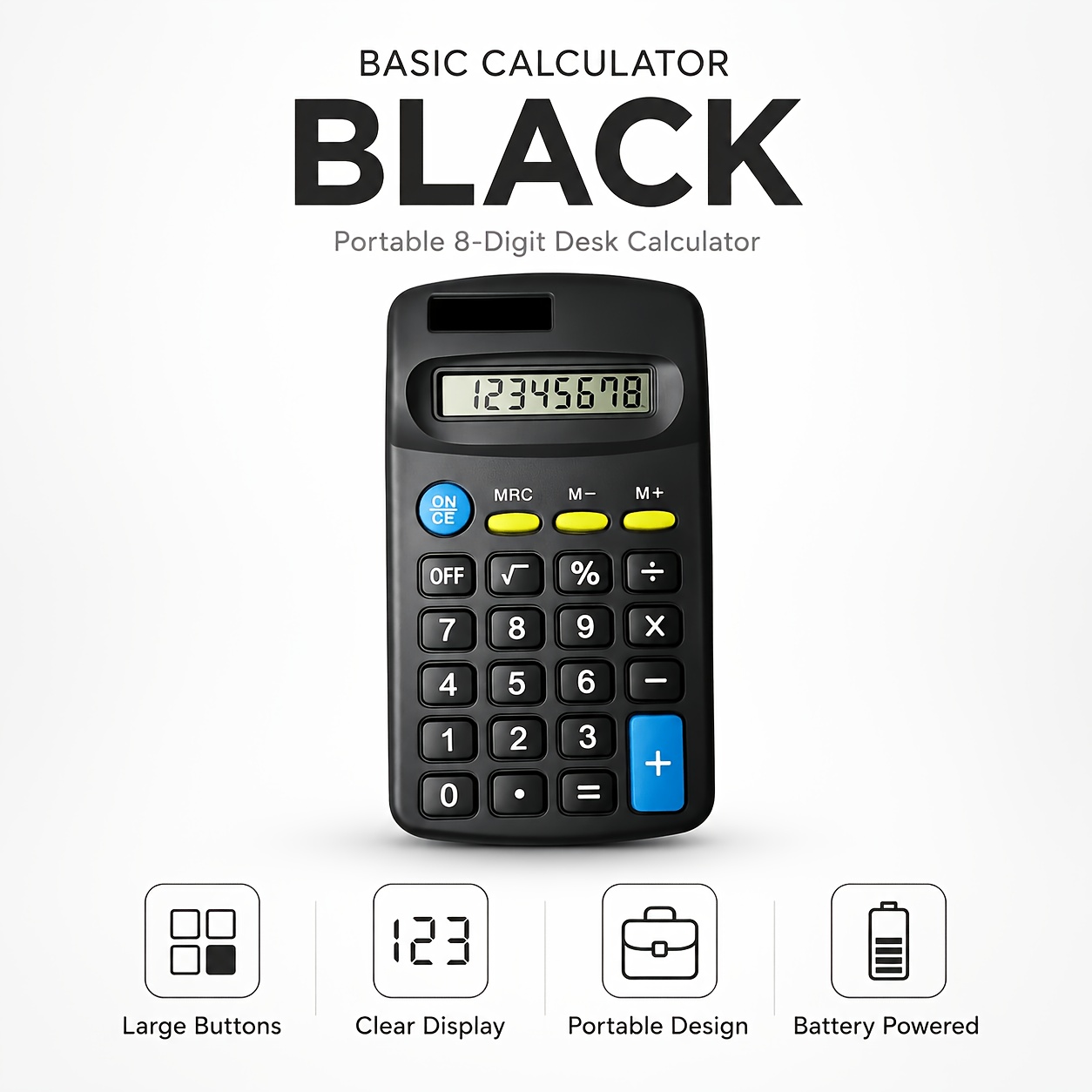 TEMU Basic Calculator With Large Lcd Screen & Solar Panel - 8-digit Handheld Desk Computer Suitable For Home, Office, School, Budgeting, Large