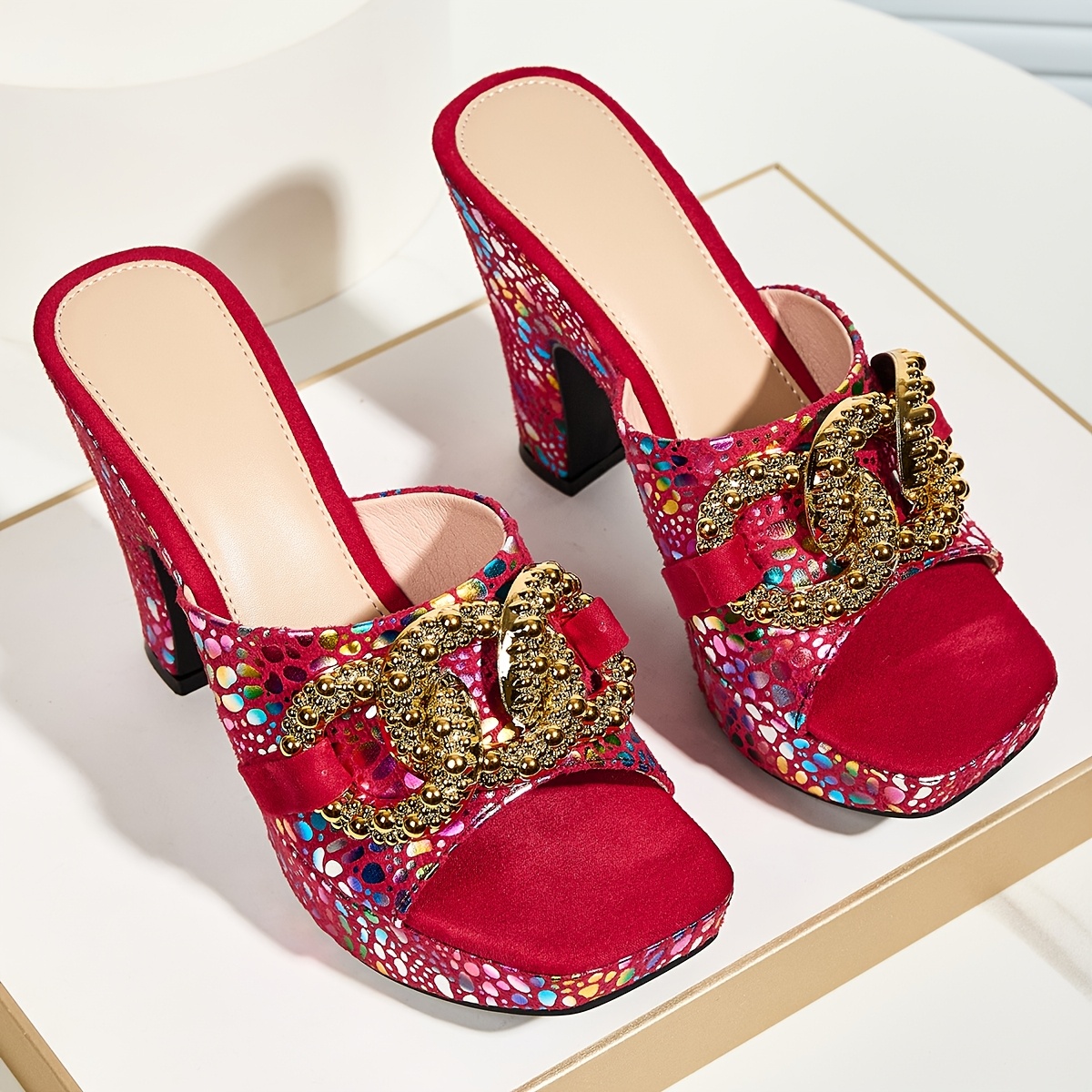 womens casual high heel sandals comfortable and versatile   toe slip on sandals suitable for any occasion women shoes Product details 3