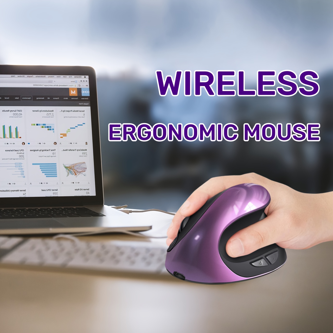 Ergonomic Mouse, Wireless Mouse 2.4ghz Optical Vertical Wireless Mice : 3  Adjustable Dpi 800/1200/ 1600 Levels 6 Buttons, for Laptop, Pc, Computer