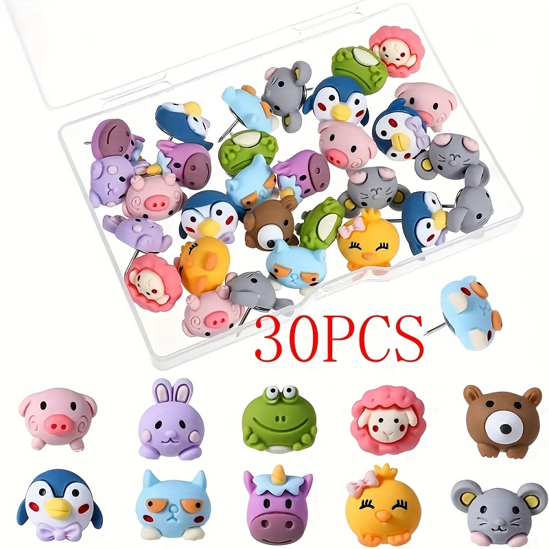 30 Animal Decorative Push Pins, Wooden Push Pin Board, Mixed Push Pins, Corkboard Wall Pins, Cubicle Wall Accessories, Cute Home And Office Supplies