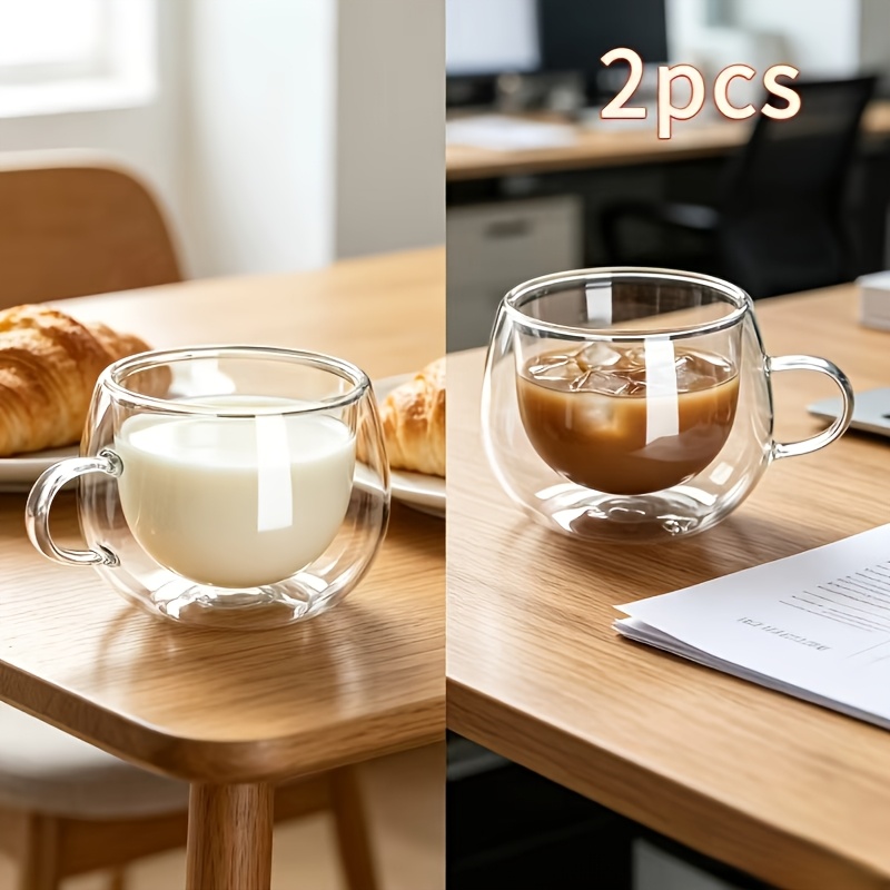 TEMU 2 pezzi (250ml) Tazze in vetro minimalista a , realizzate in vetro borosilicato qualit�, adatte per da ufficio, bevande, acqua potabile, latte