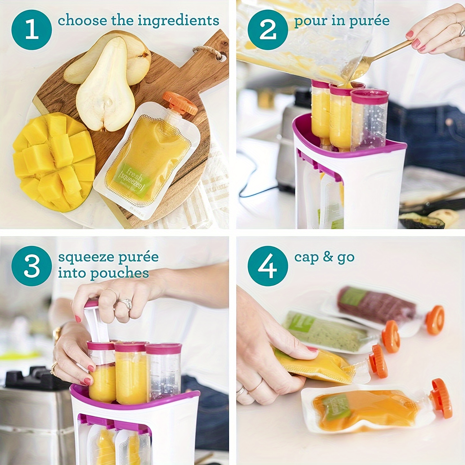 Fruit Puree Extruder Kitchen Dispenser with Food Storage Bags