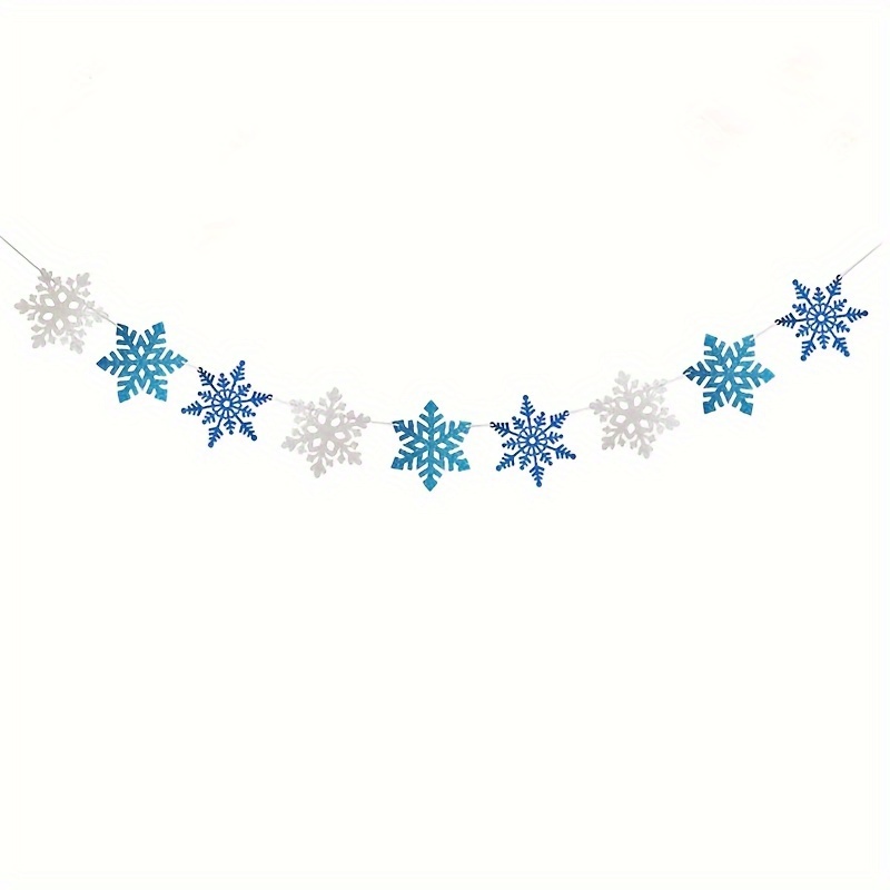 Image of 9pcs/18pcs Of White And Blue Glitter Snowflake Banners, Perfect For Winter Decorations, Christmas Celebrations, And Birthday Photo Booth Props