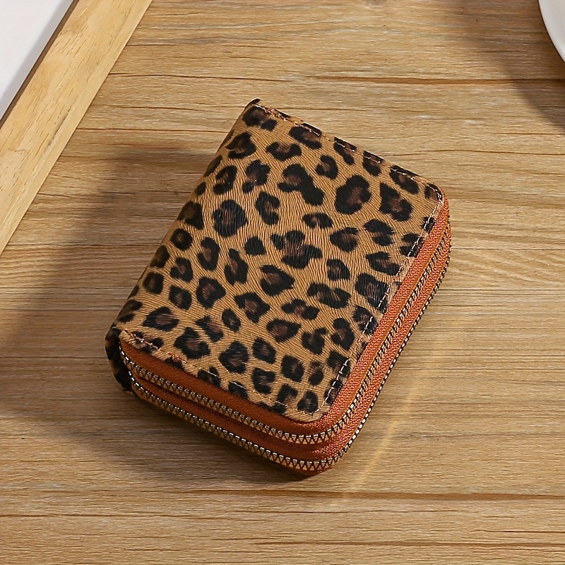 Image of Women's Zip Around Leopard Print Card Holder Wallet - Multi Slot Rfid Blocking Credit Card Organizer With Coin Pocket, Double Zipper Fashion Wallet For Cash Id Cards (5 Colors) For Women's Fashion