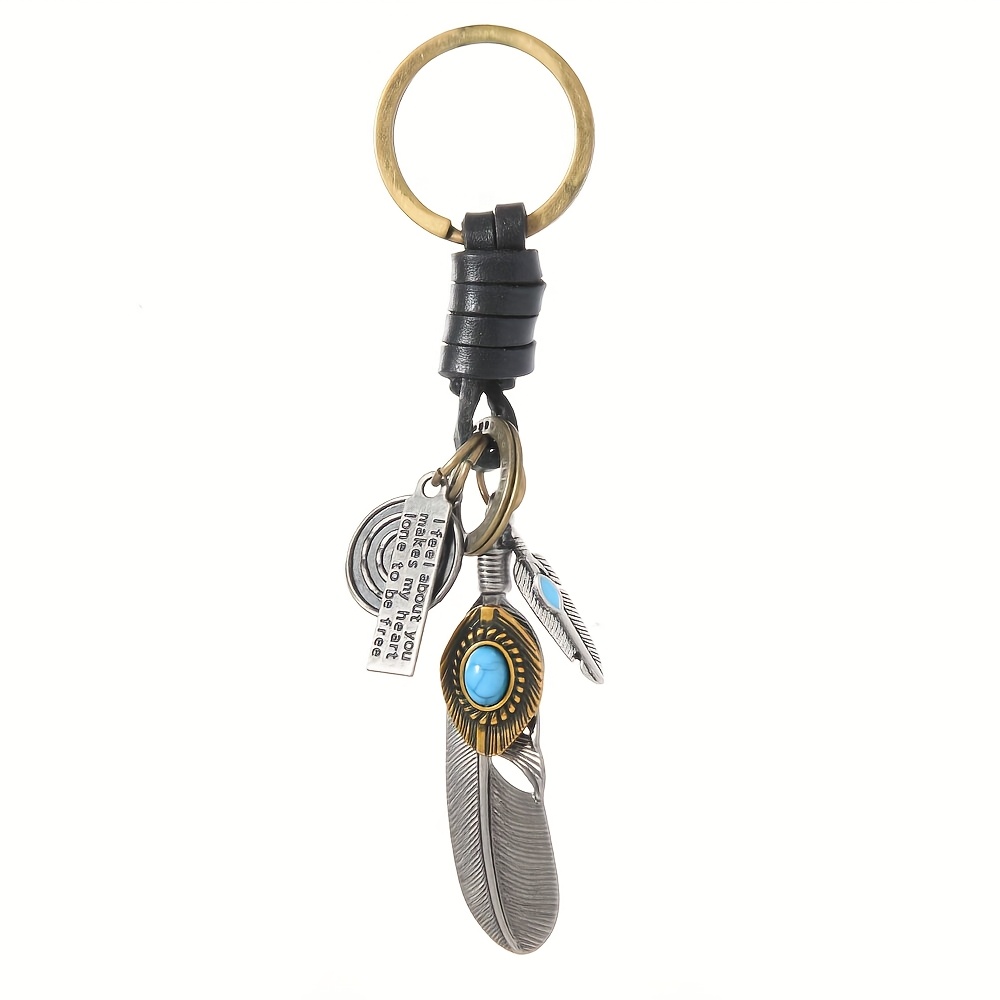 TEMU Llavero Popular en Europa y América, Pequeño Regalo para Hombres y Mujeres, Aleación de Latón Pluma de , Adorno Colgante Trenzado Vintage