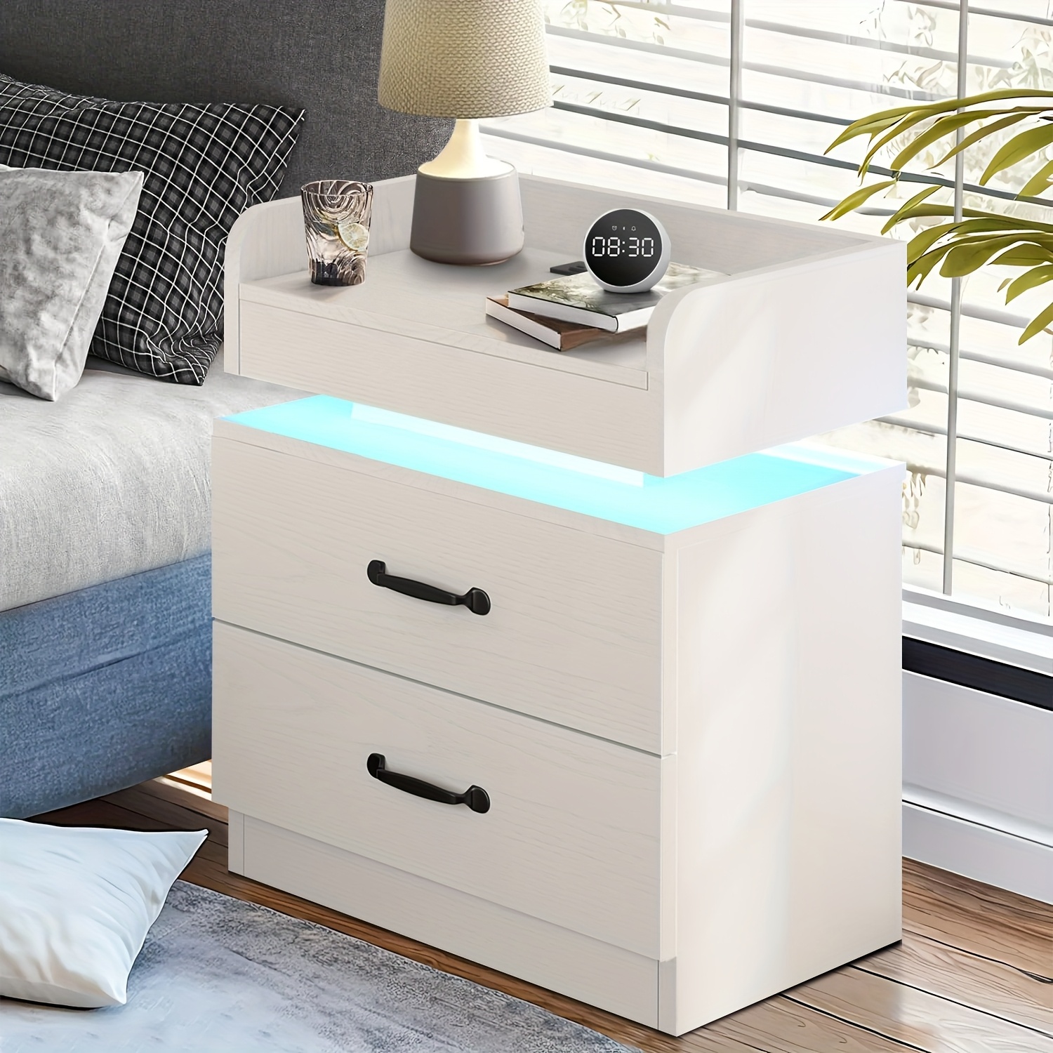 TEMU Aerotier Decor, 1pc & 2pcs Led Night Stand With Charging Station, 1pc & 2pcs Bedroom Nightstand With 2 Drawers, Led Side Table For Bedroom &
