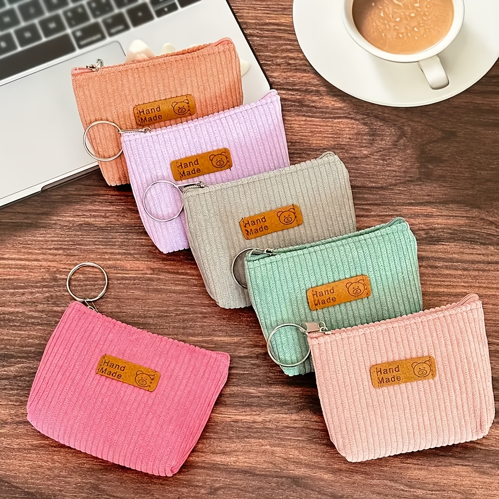 TEMU 6pcs Fashion Corduroy Women' Purse - Casual, Hand Washable, Flannel Material, Women' Bag, Can Hold Keys, Cables, , Rings - Easy To Care For,