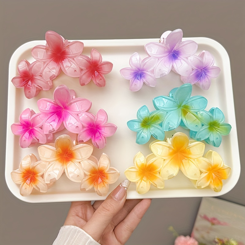 

Elegant Floral Hair Clamps For Women, Plastic Candy-colored Flower Hairpin, Advanced Shark Clip Grip For Back Of Head Styling, Fashion Accessory For Ages 14+ - Single Piece
