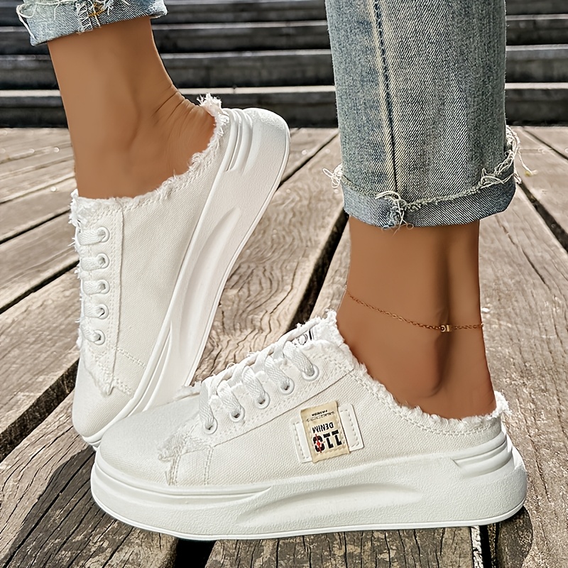 E-shop 1 Paar modische Plateau-Freizeitschuhe für Damen, vielseitige Halbslipper mit Schnürung vorne zum Hineinschlüpfen, für alle Jahreszeiten