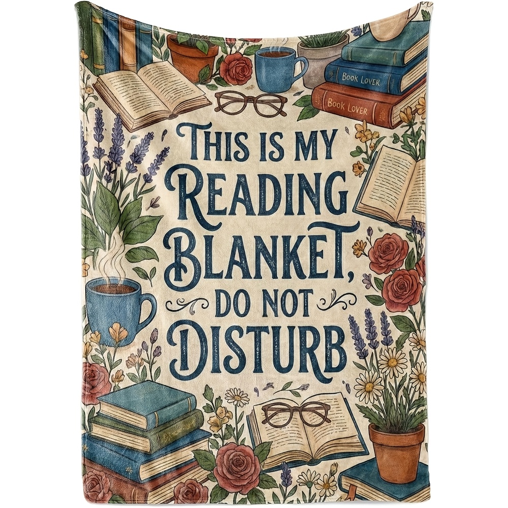 TEMU 1pc Cozy Blanket Book Lover Women's Gift, Bookworm Reading Gift Birthday Throw, Christmas, Beige
