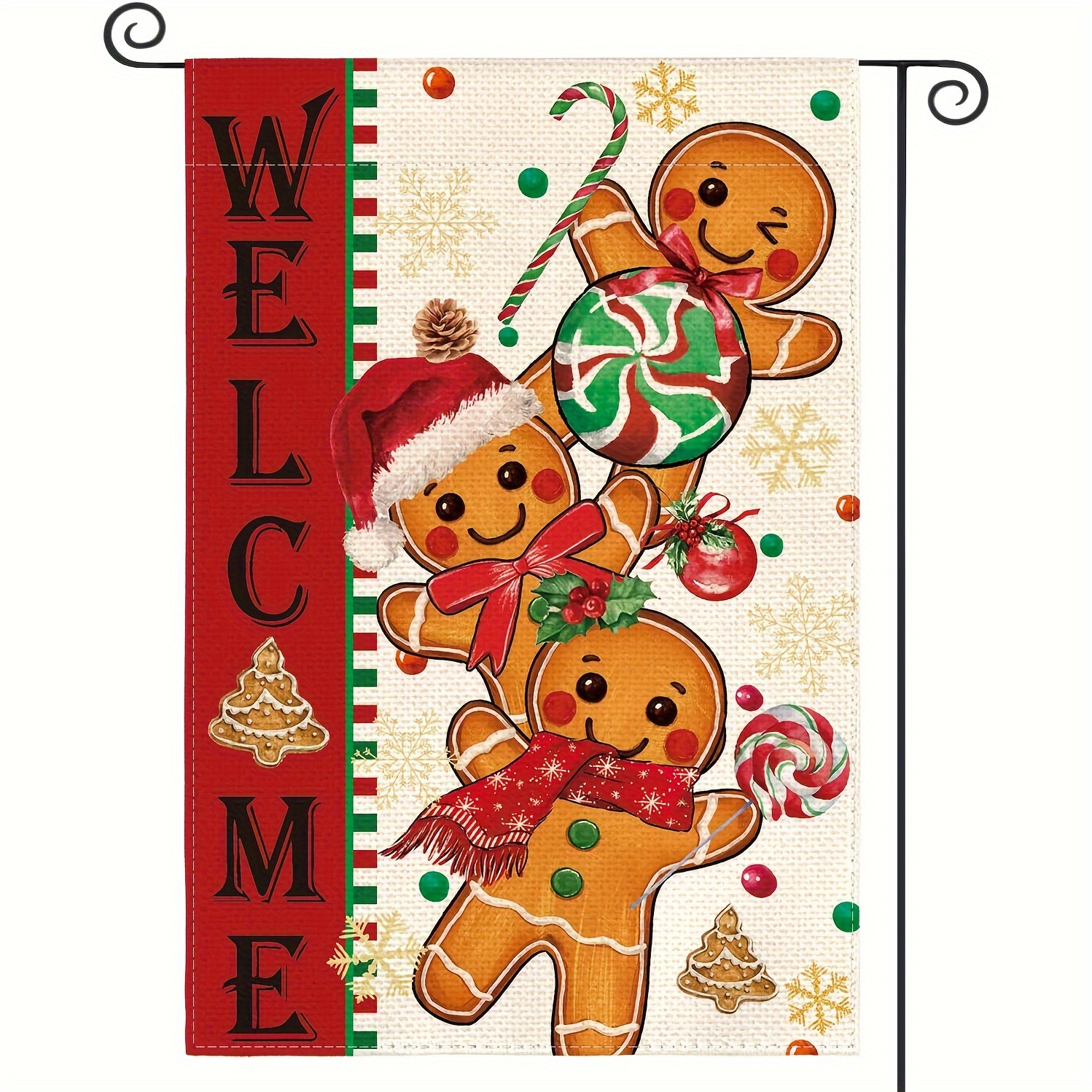 TEMU 1pc, Christmas Gingerbread For Man Garden Flag 12x18 Inch Double Sided Outside, Holiday Yard Outdoor Decorative Flag