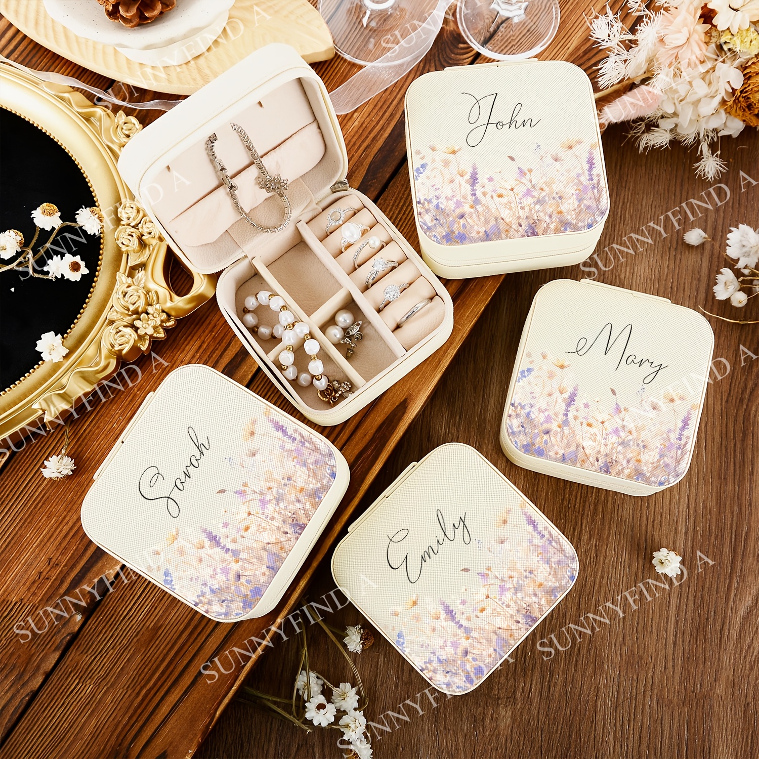 Personalized Lavender Flower Jewelry Box, Bridesmaid Gift