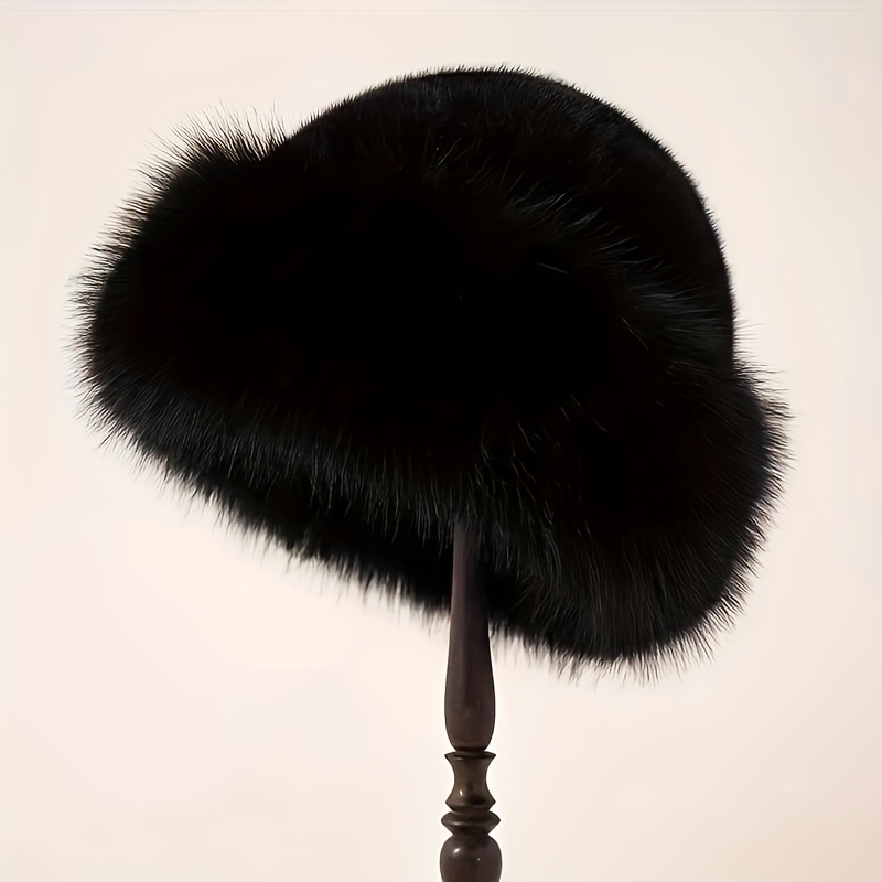 1pc Women&#39;s Luxury Faux Fur Winter Hat with Detachable Ear Flaps - Thick Fluffy Warm Lightweight Elastic Beige &amp; White Polyester for Outdoor Sports Casual Wear, Winter Cap, Cold Weather Gear