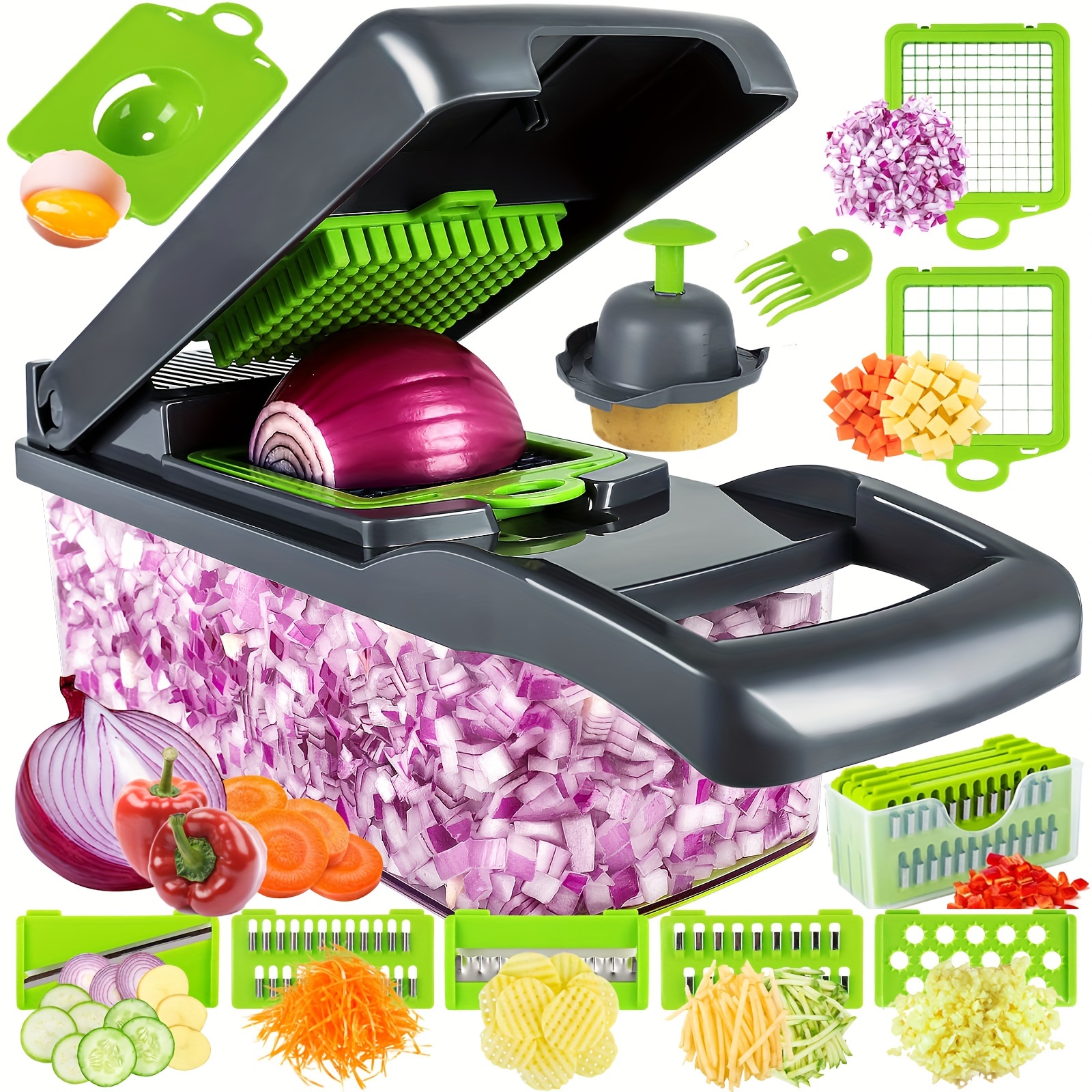 

Pro Onion , Multifunctional 14 In 1 , Dicer , 8 Blades, And Garlic Container