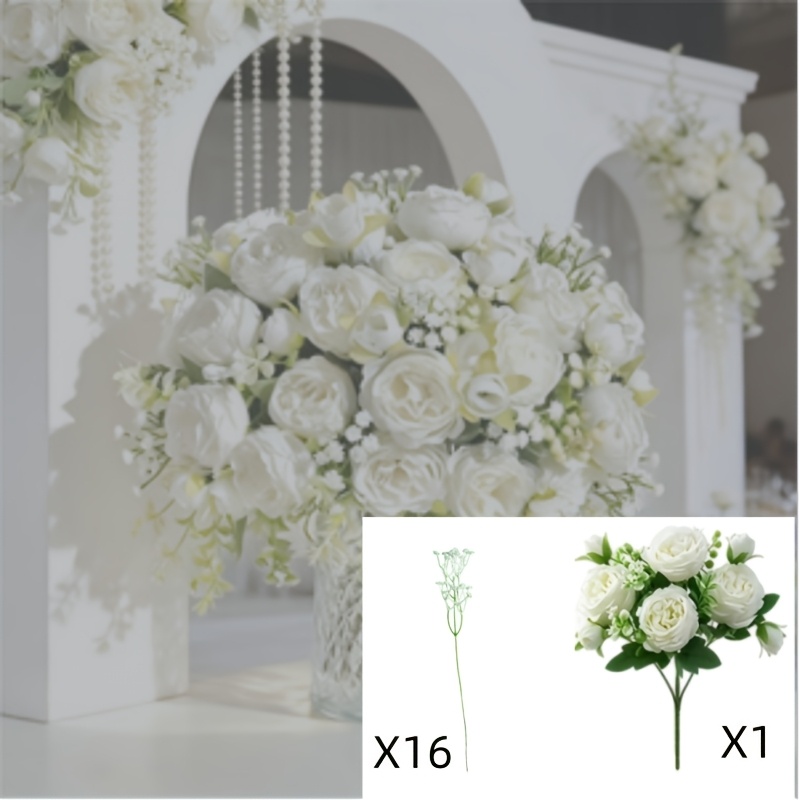 TEMU 17pcs Set Artificial Peony Bouquet | Suitable For Indoor/outdoor Home Decor, Wedding Arrangements, Bridal Bouquets, Engagement Ceremonies, Party