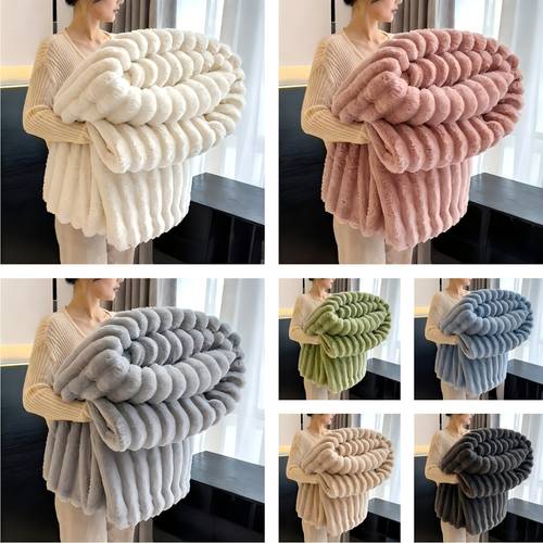 rosekind 1pc 2pcs 6 lbs thick striped faux rabbit fur throw blanket 3d fluffy plush fleece warm blanket for sofa bed and machine washable decor gift multiple colors and sizes