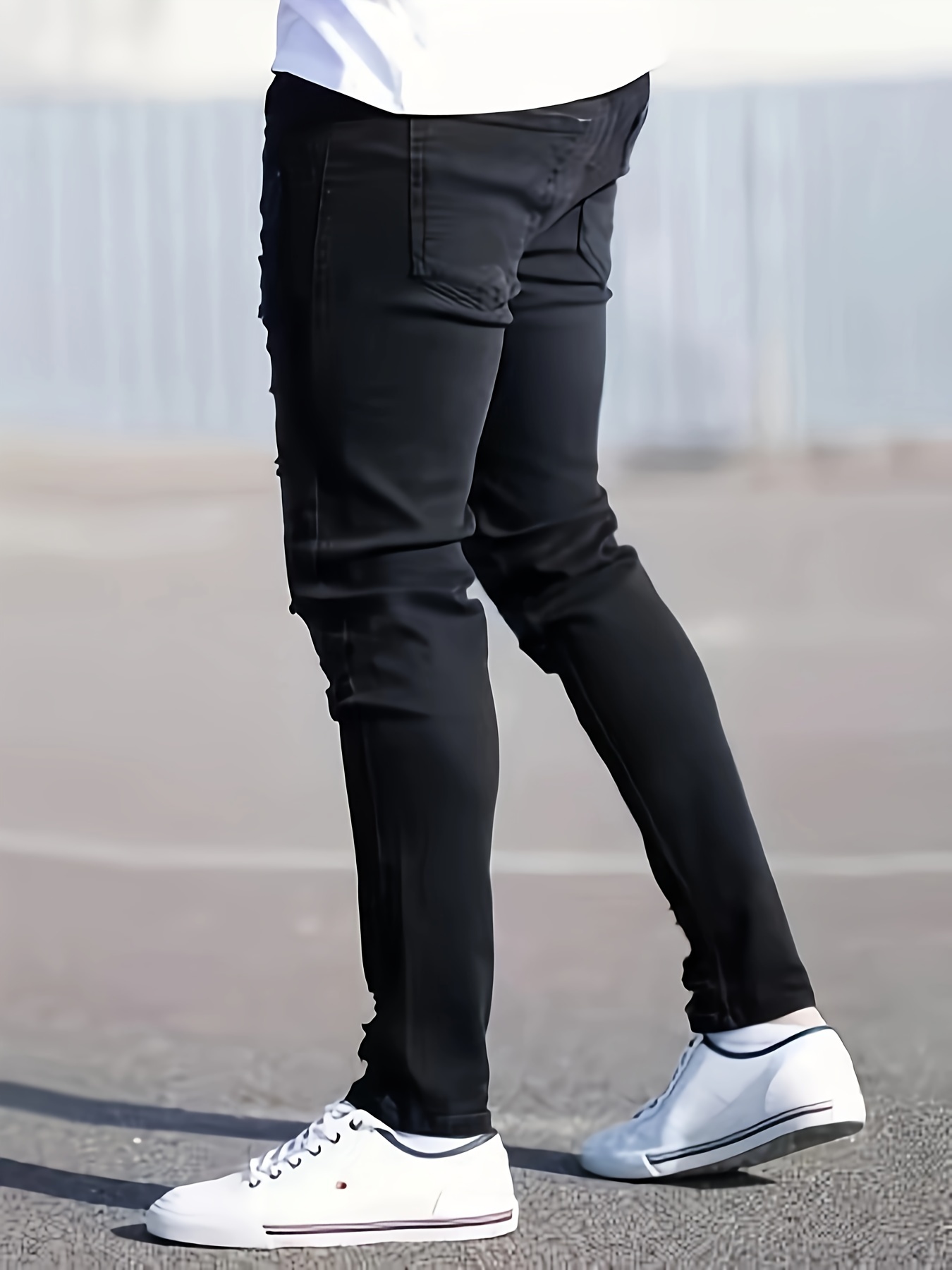 Men'S Slim Fit Black Jeans with Distressed Details - Casual, All-Season, Mid-Rise, Stretchy Denim Pants for Stylish Weekend Attire, Casual Attire Jeans|Distressed Denim Jeans|Stretchy Fabric