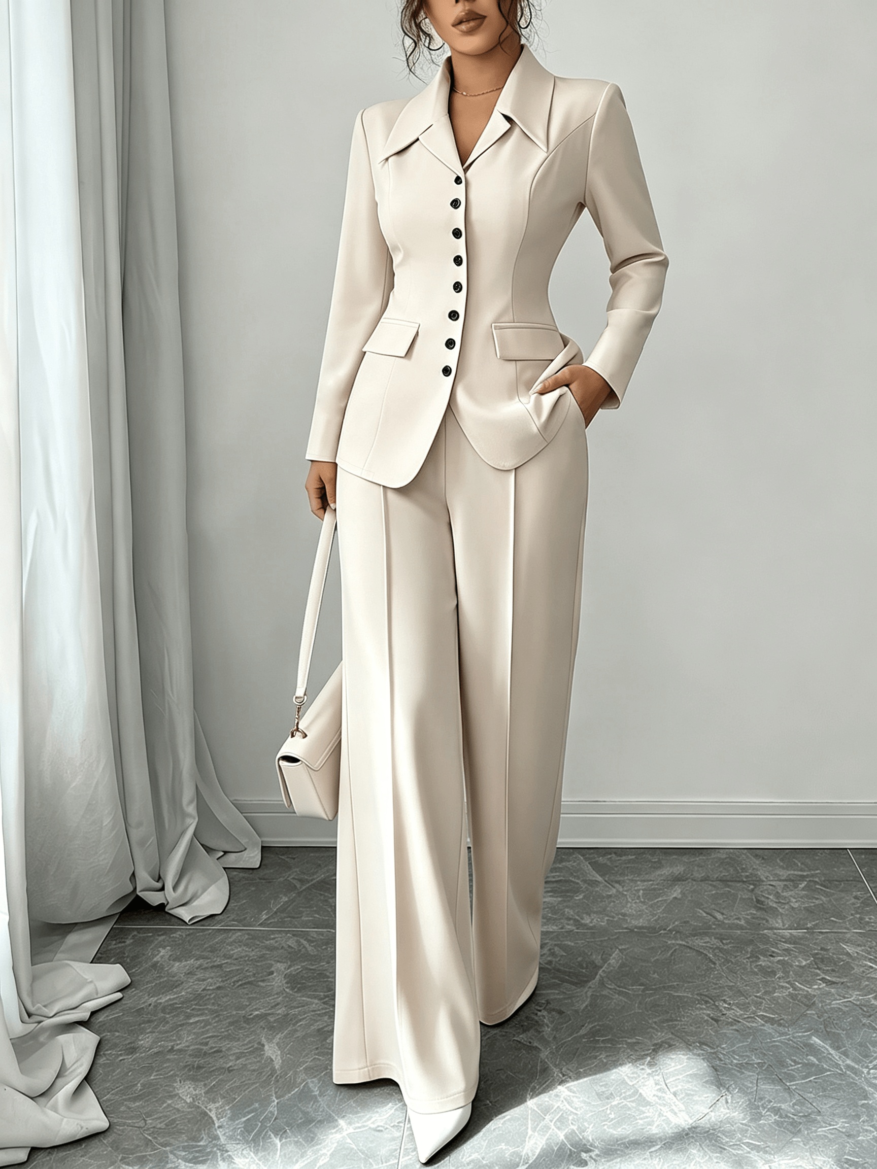 Womens High End Apricot Fit Suit Set Waist Defining