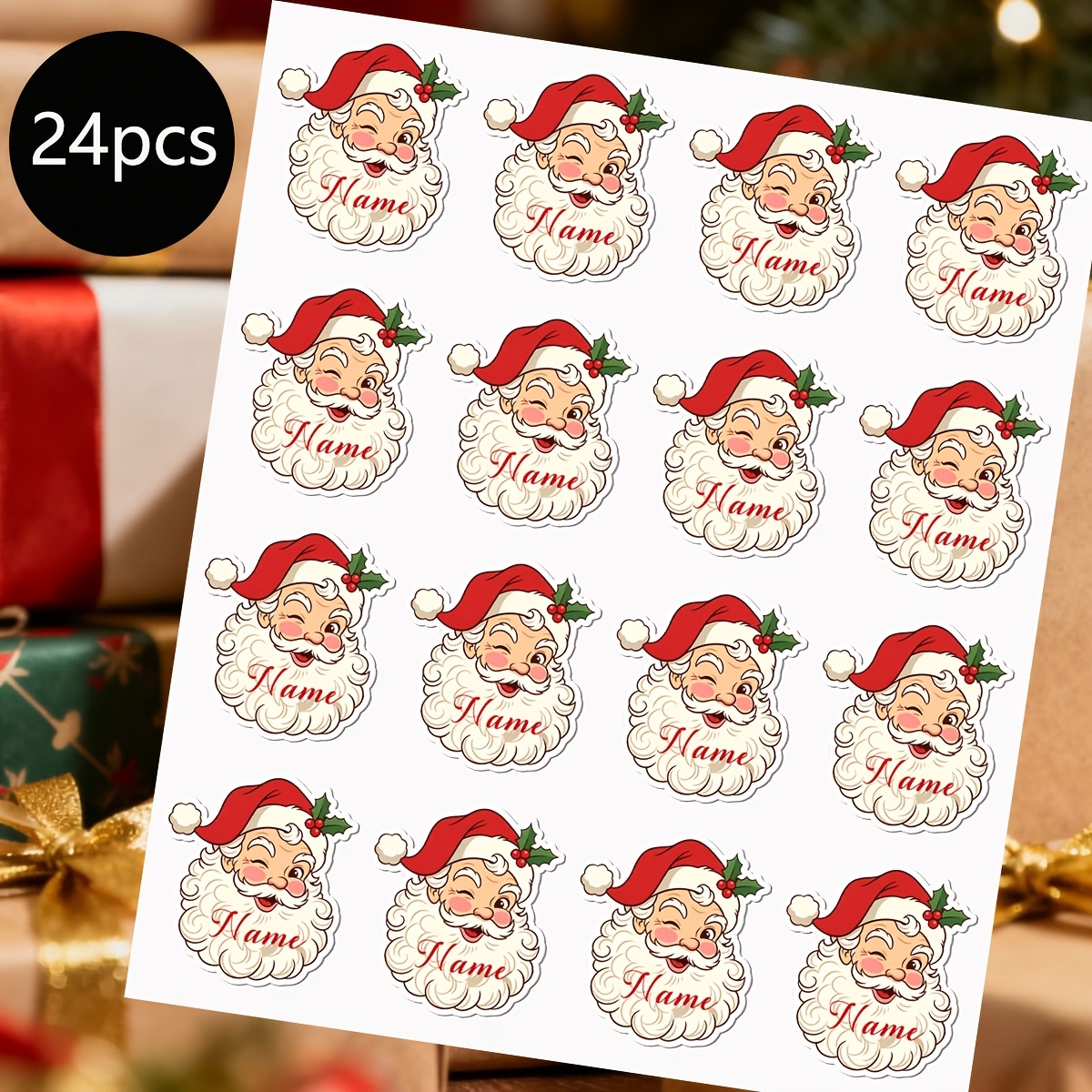 TEMU /96 Custom Santa Claus Stickers, Vintage Holly Santa Claus Decorative Pattern, Customizable With Names And Other Content, Christmas Decorative