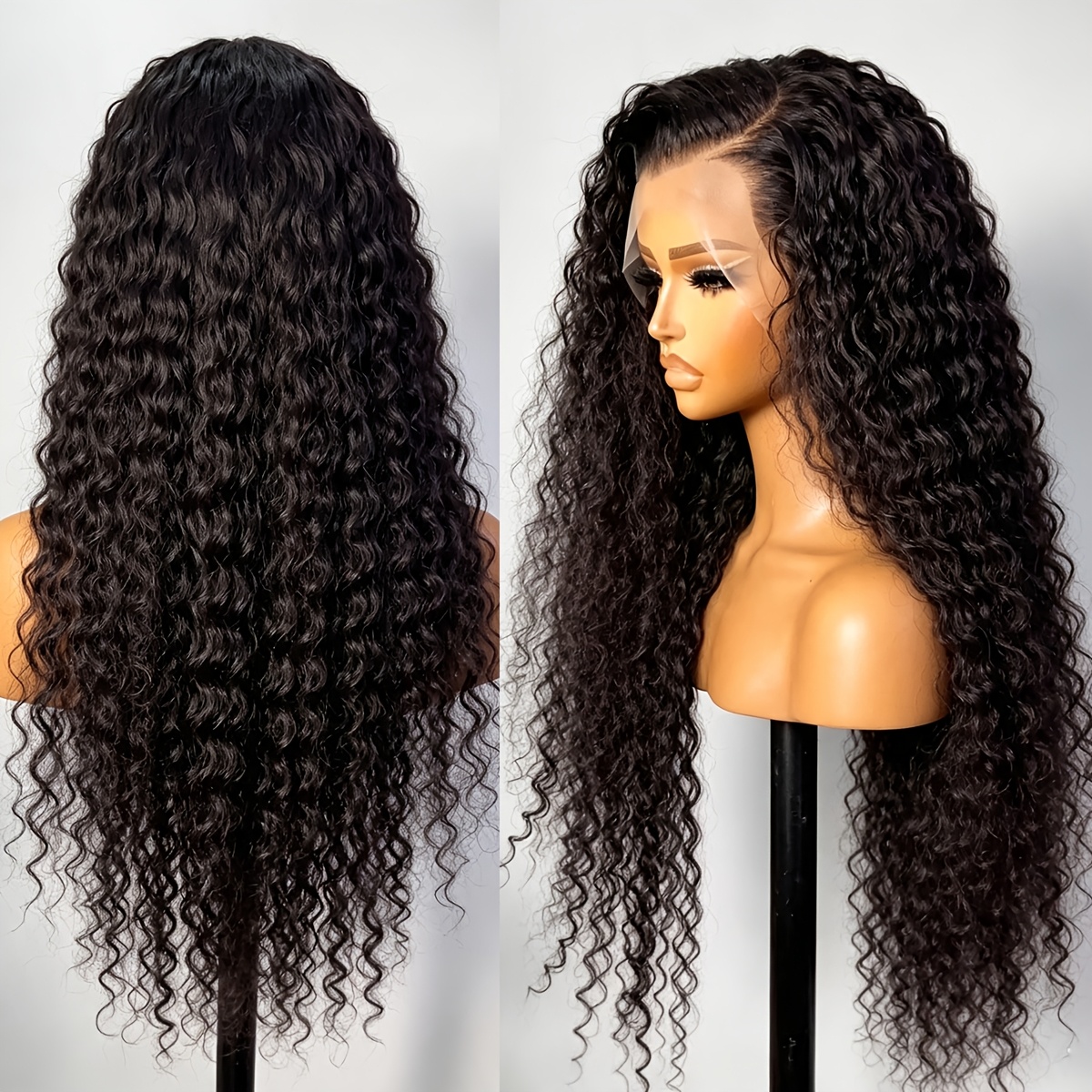 TEMU Density Long Curly Wave Lace Front Wigs For Women 13*4 Inch Water Wave Synthetic Lace Front Wigs For Halloween Christmas Wig Preplucked Hairline