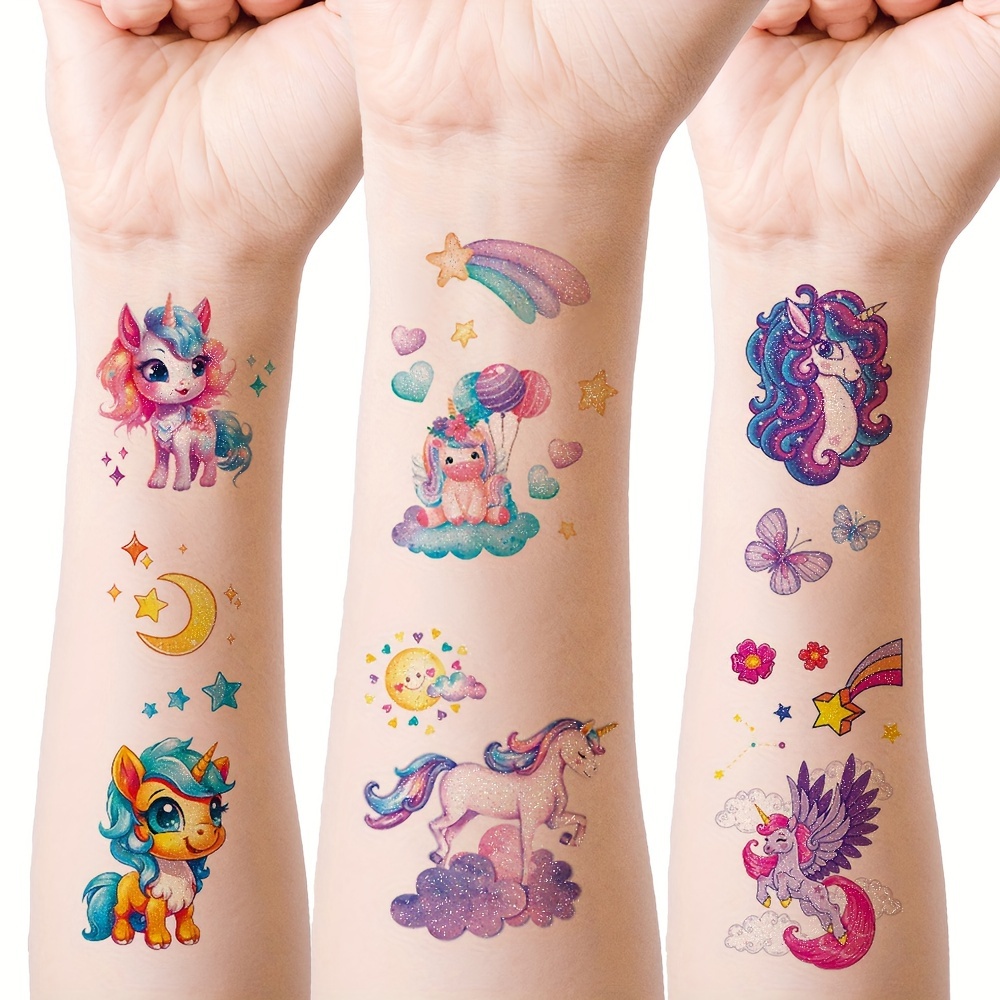 6 Hojas (60 Diseños) Pegatinas de Tatuajes de Sirenas y Unicornios  Brillantes, Regalos para Fiestas de Promoción y Cumpleaños, Decoraciones  para Cuerp