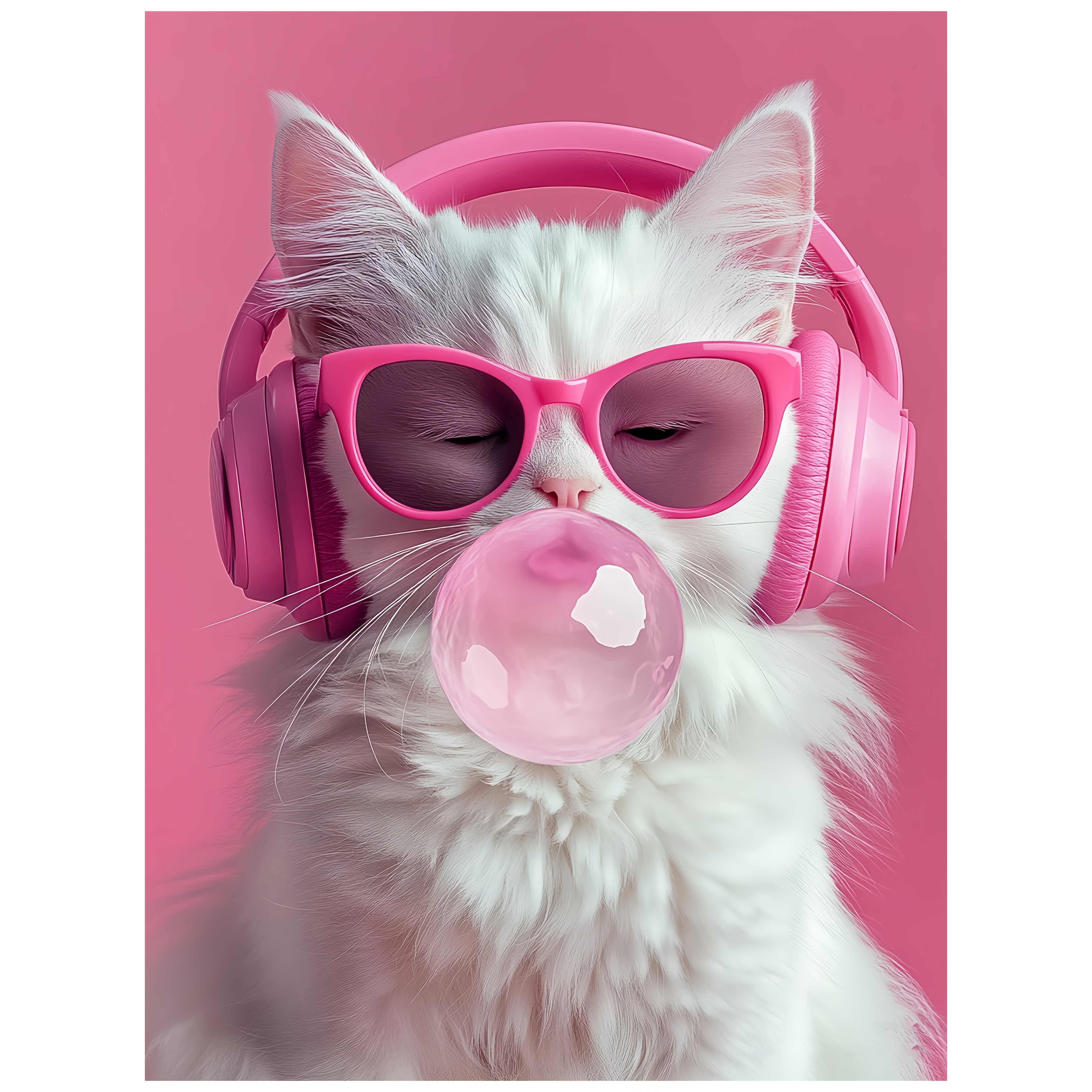 

Room Decor 1pc Feline Canvas Art Print, Modern Decorative Poster Of Cat With Headphones And Gum, Wall Decor For Home, Office, And Bathroom, High-quality Canvas, 11.8x15.7 Inches